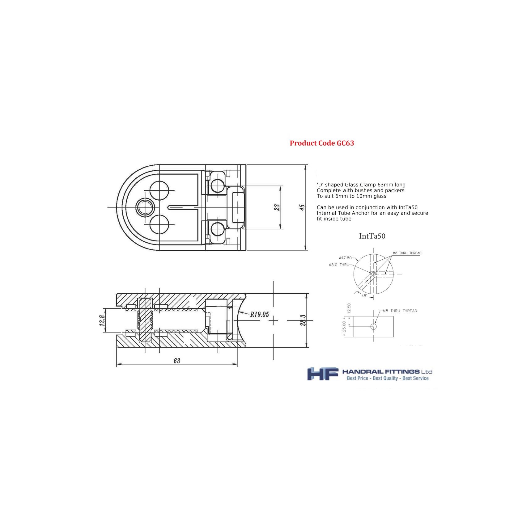 Glass Clamp 63.38 - 316 stainless steel gallery detail image