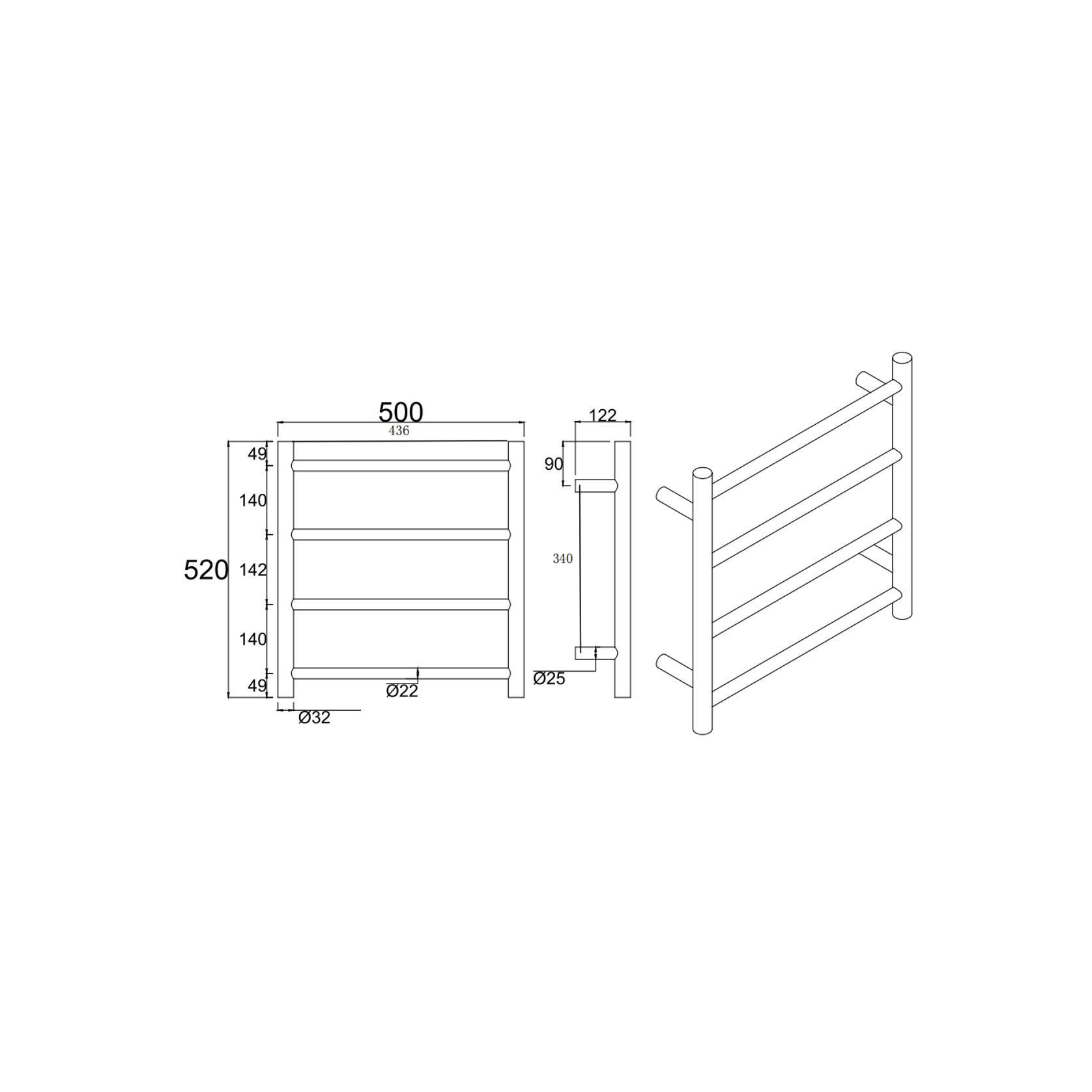 Round Electric Heated Towel Rack 4 Bars  BUGM04.R.HTR gallery detail image