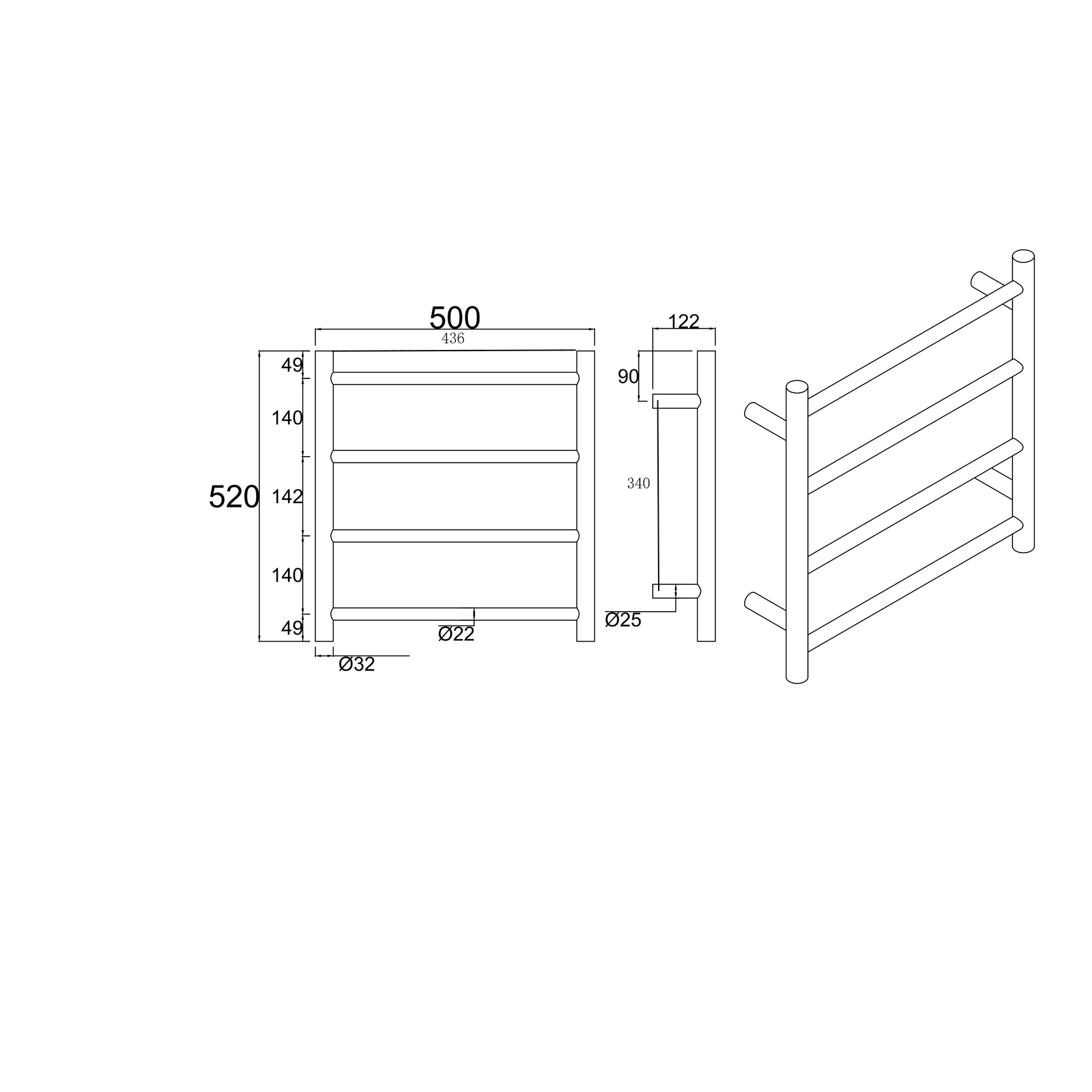 Round Electric Heated Towel Rack 4 Bars BUYG04.R.HTR gallery detail image