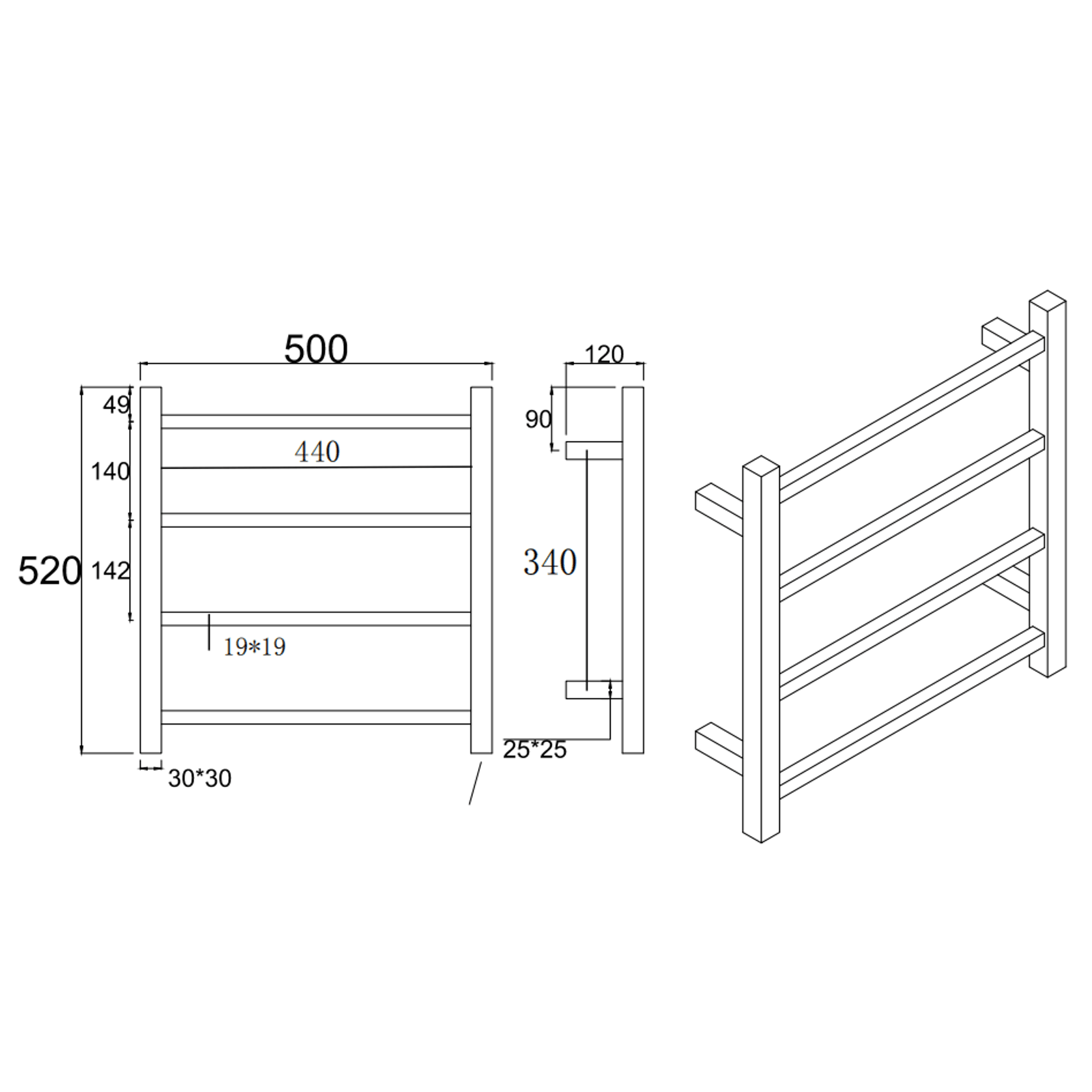 Square Electric Heated Towel Rack 4 Bars BUYG04.S.HTR gallery detail image