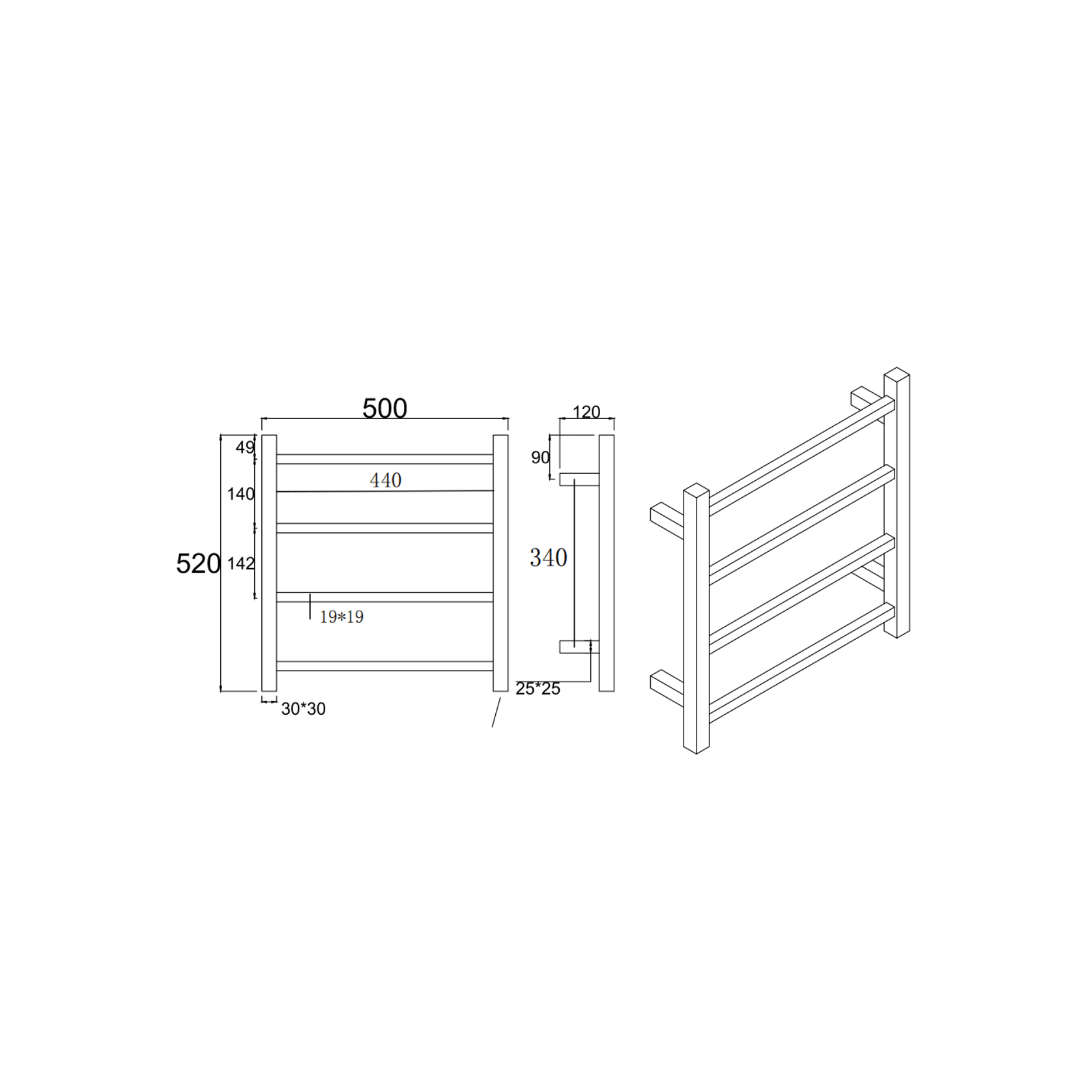 Square Electric Heated Towel Rack 4 Bars BUGM04.S.HTR gallery detail image