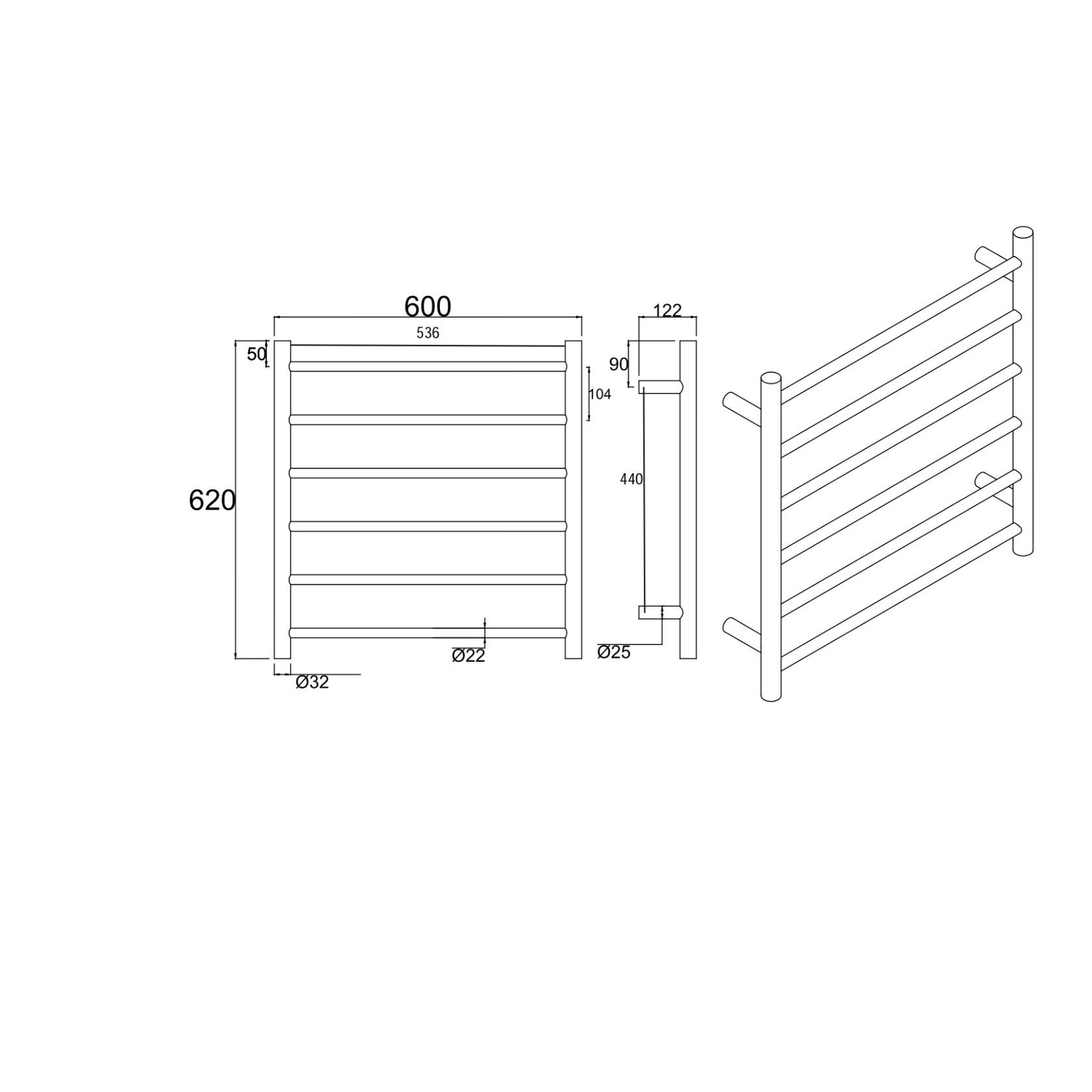 Round Electric Heated Towel Rack 6 Bars BUGM06.R.HTR gallery detail image