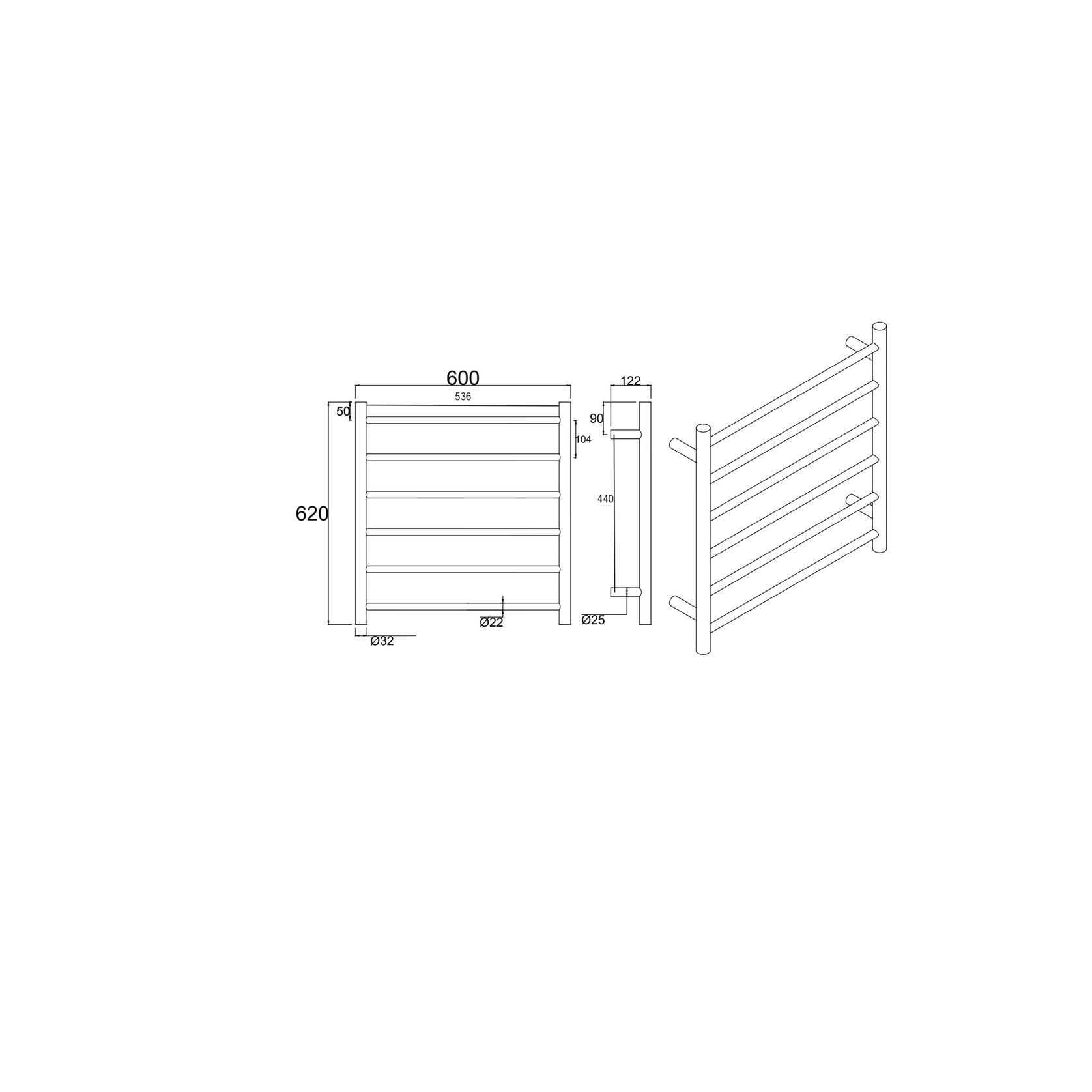 Round Electric Heated Towel Rack 6 Bars BUYG06.R.HTR gallery detail image