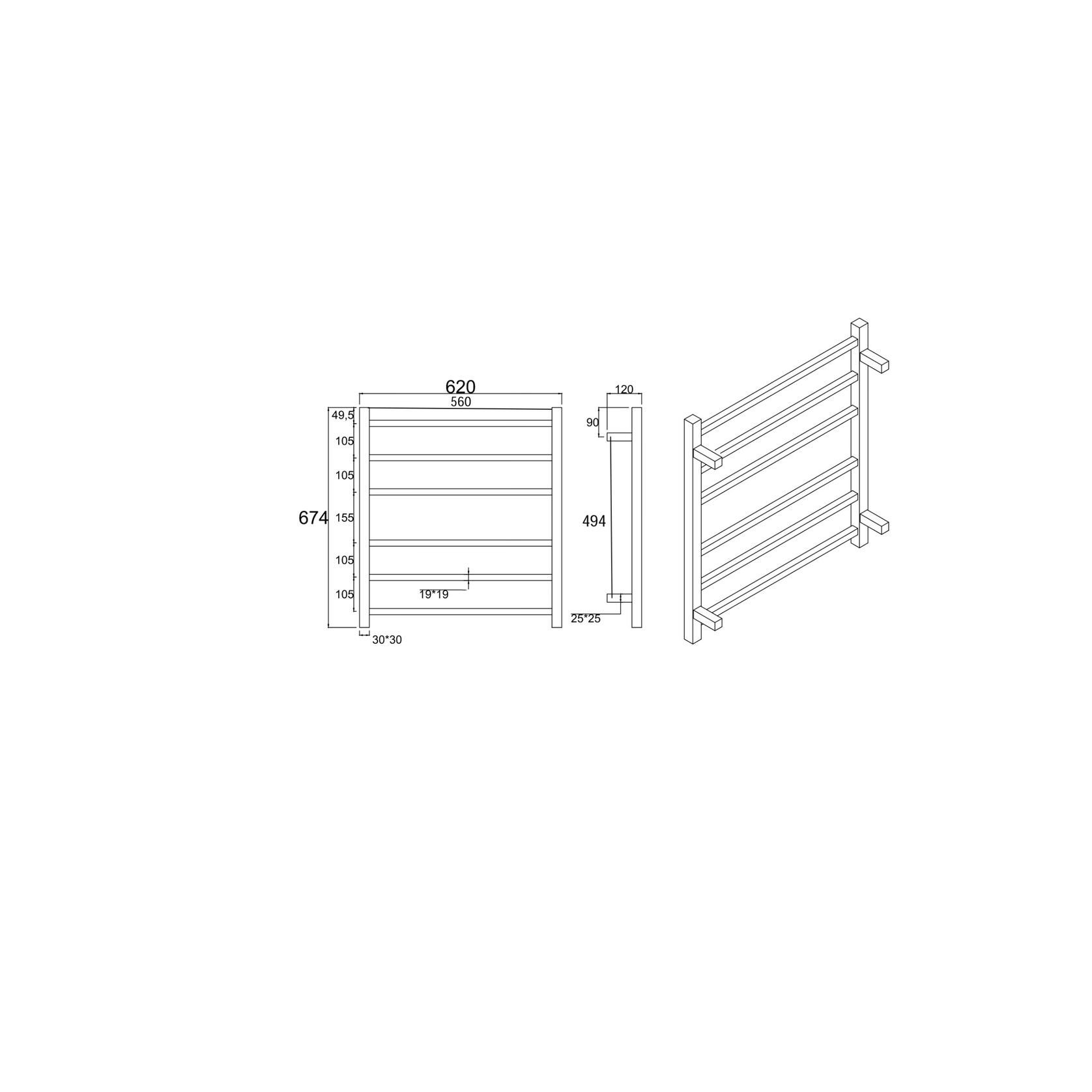 Square Electric Heated Towel Rack 6 Bars BUYG06.S.HTR gallery detail image
