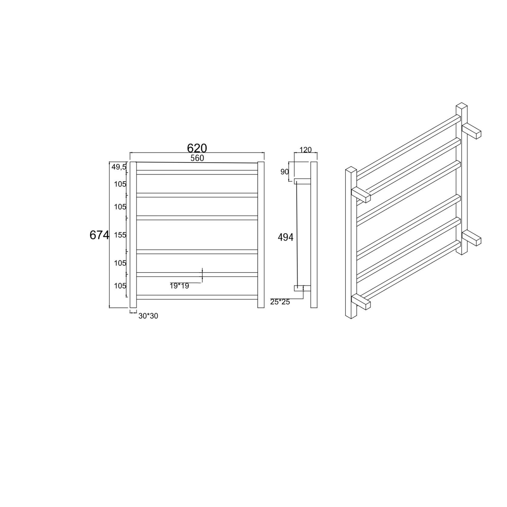 Square Electric Heated Towel Rack 6 Bars BUYG06.S.HTR gallery detail image