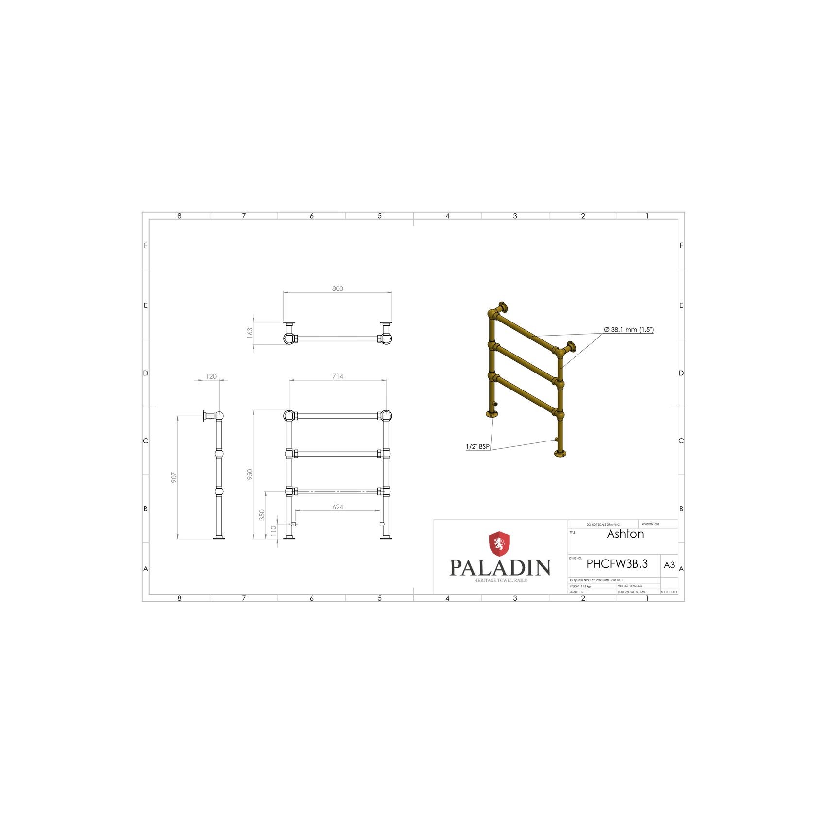 Paladin 3 Bar Ashton Towel Rail (Antique Bronze) gallery detail image