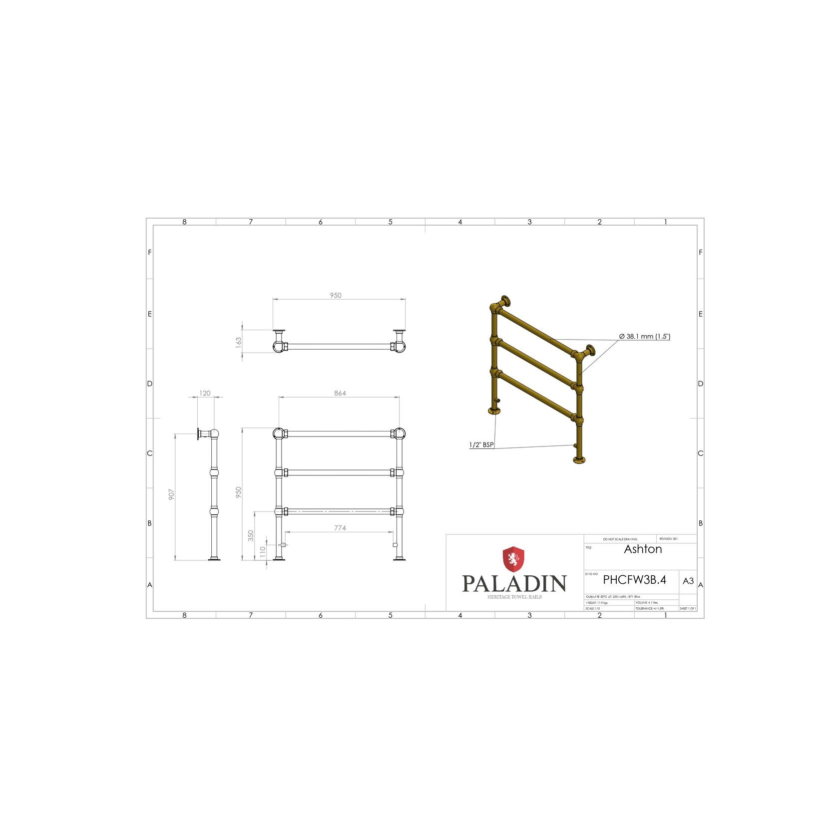 Paladin 3 Bar Ashton Towel Rail (Antique Bronze) gallery detail image