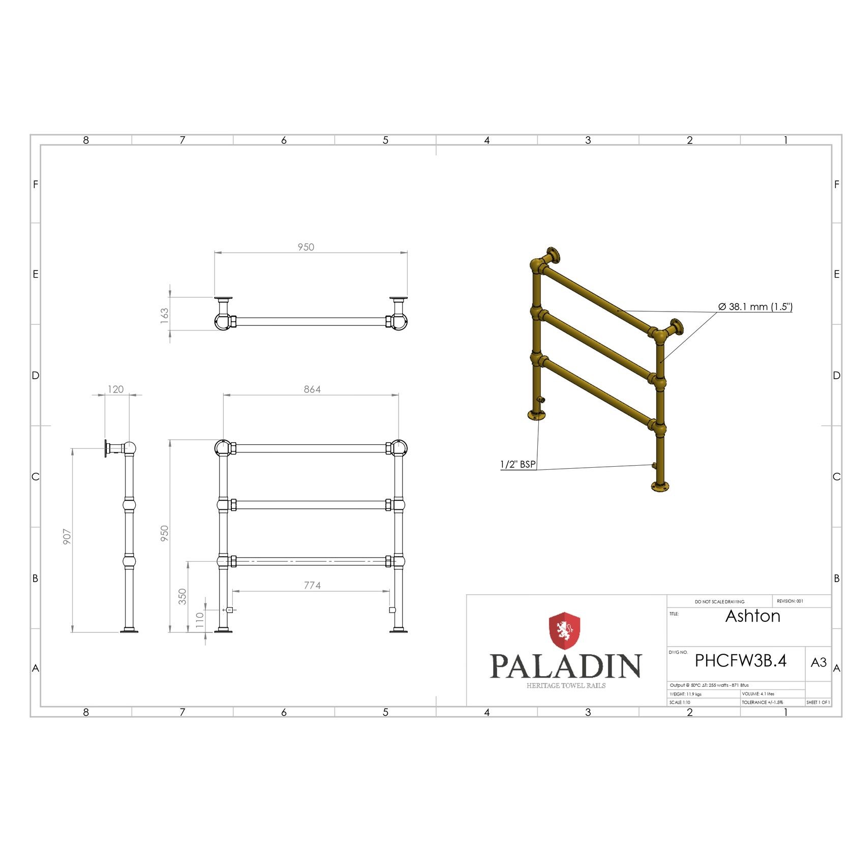 Paladin 3 Bar Ashton Towel Rail (Antique Bronze) gallery detail image