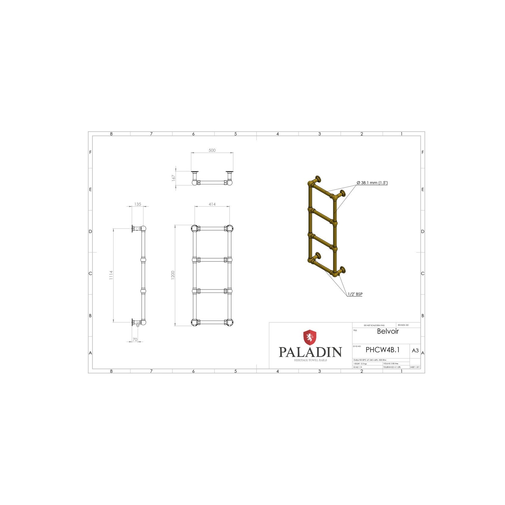 Paladin 4 Bar Belvoir Towel Rail (Antique Brass) gallery detail image