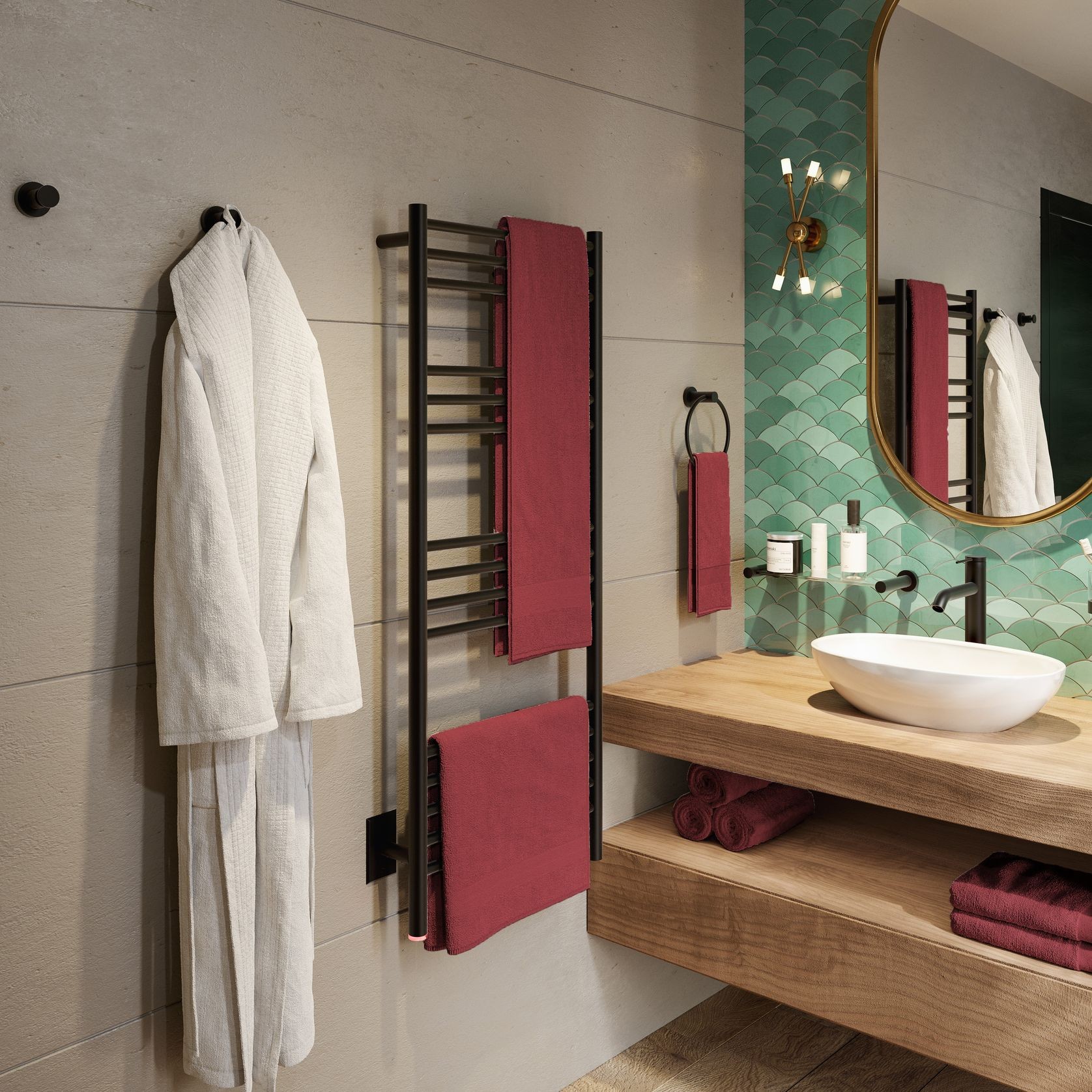 NATURAL 15 Bar 430mm Straight Heated Towel Rail with PTSelect Switch gallery detail image