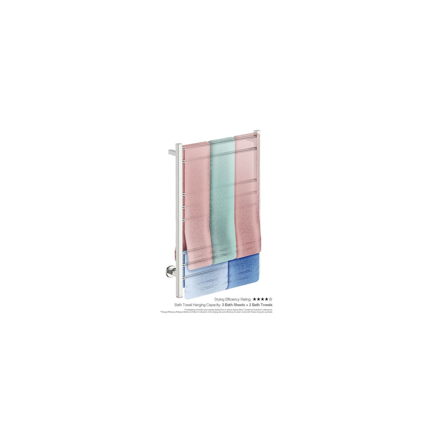 CONTOUR 8 Bar 650mm Straight Heated Towel Rail with PTSelect Switch gallery detail image