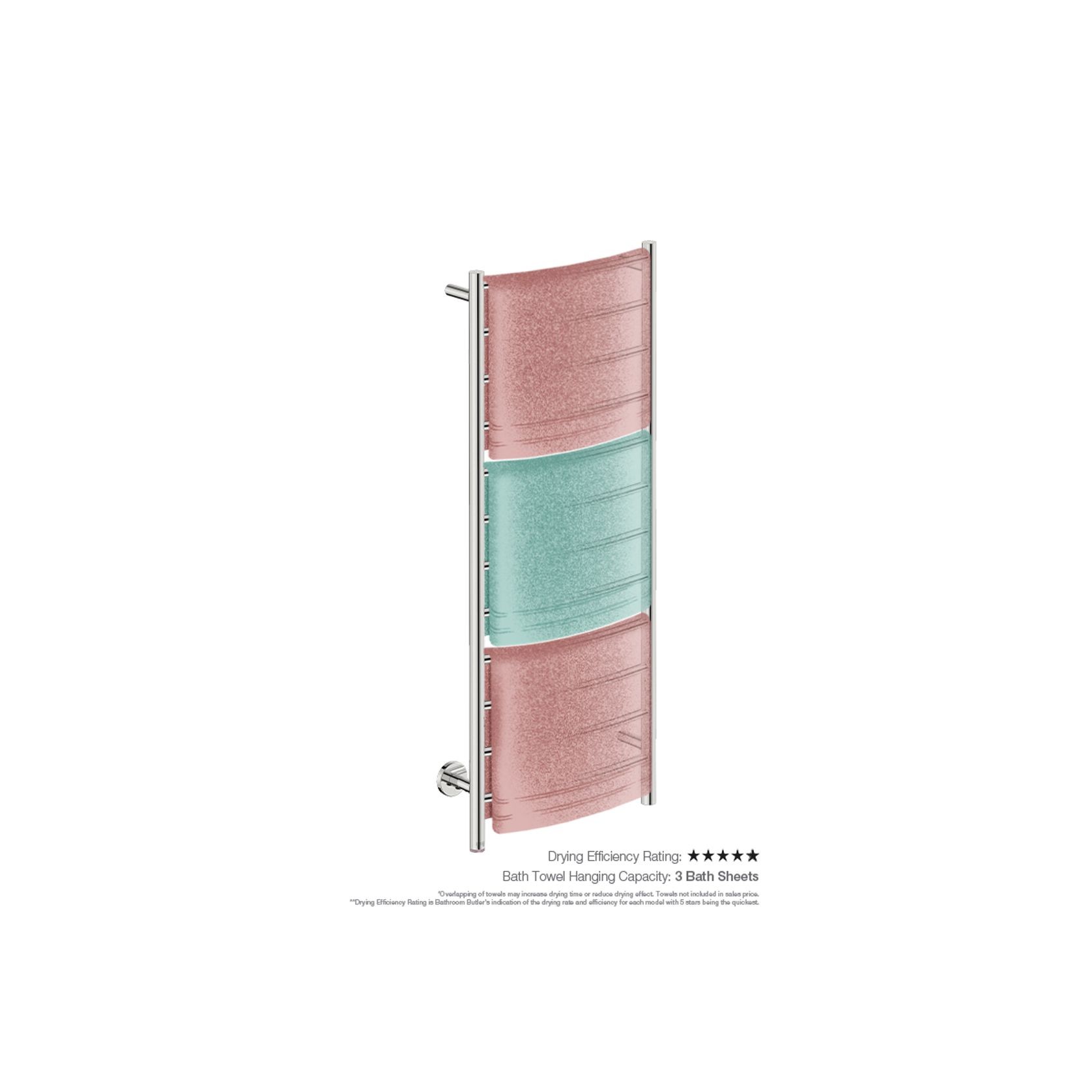 NATURAL 12 Bar 500mm Curved Heated Towel Rail with PTSelect Switch gallery detail image
