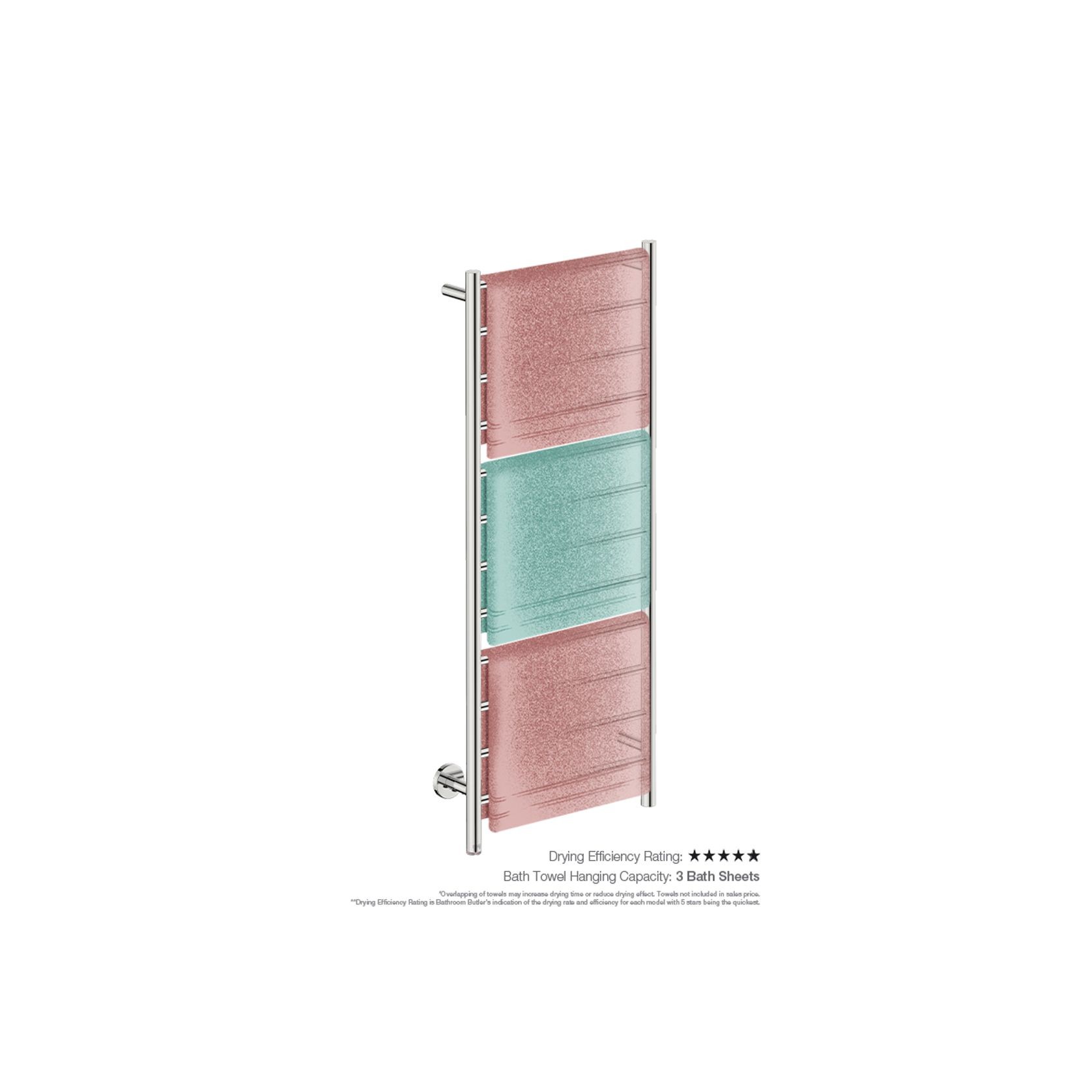 NATURAL 12 Bar 500mm Straight Heated Towel Rail with PTSelect Switch gallery detail image