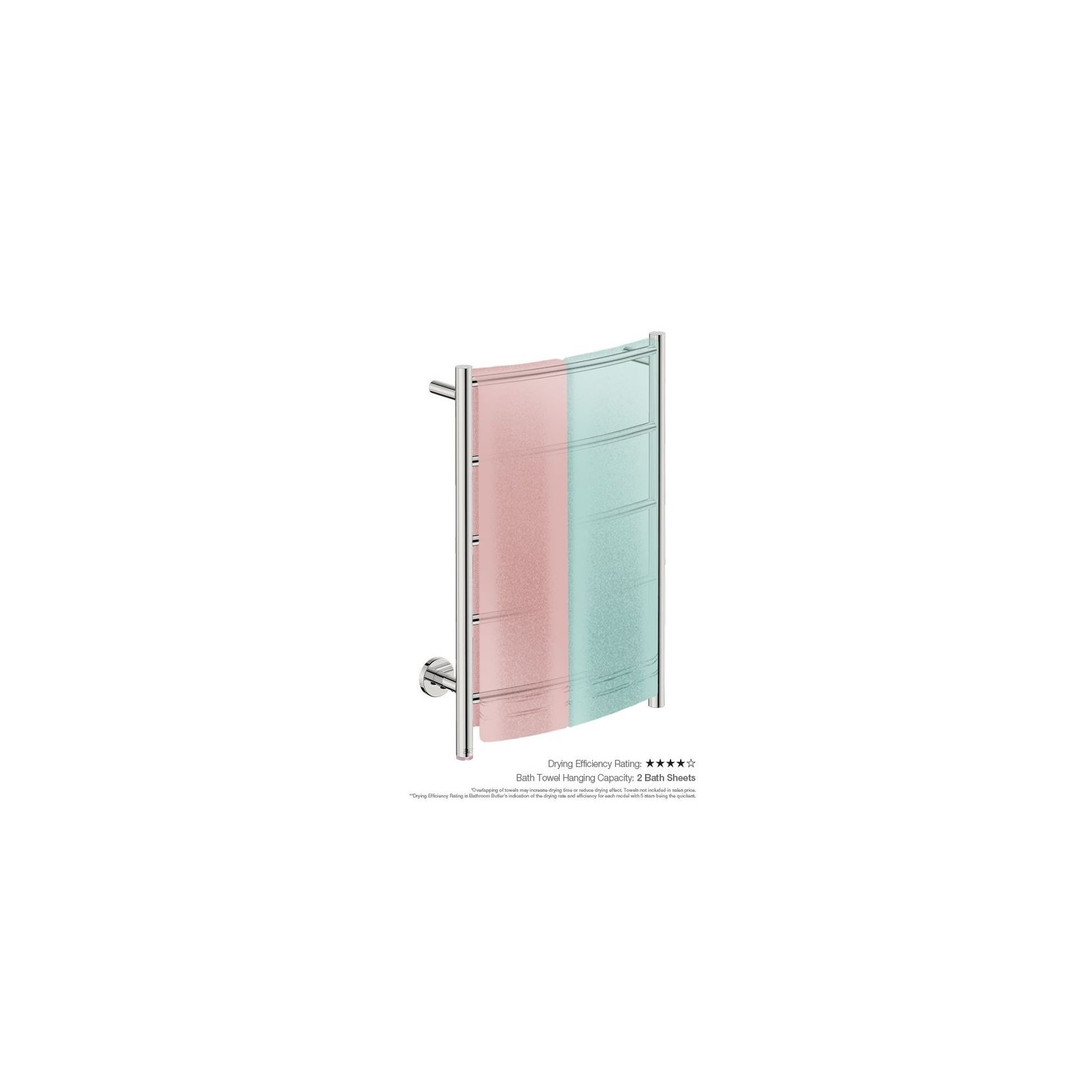 NATURAL 5 Bar 500mm Curved Heated Towel Rail with PTSelect Switch gallery detail image