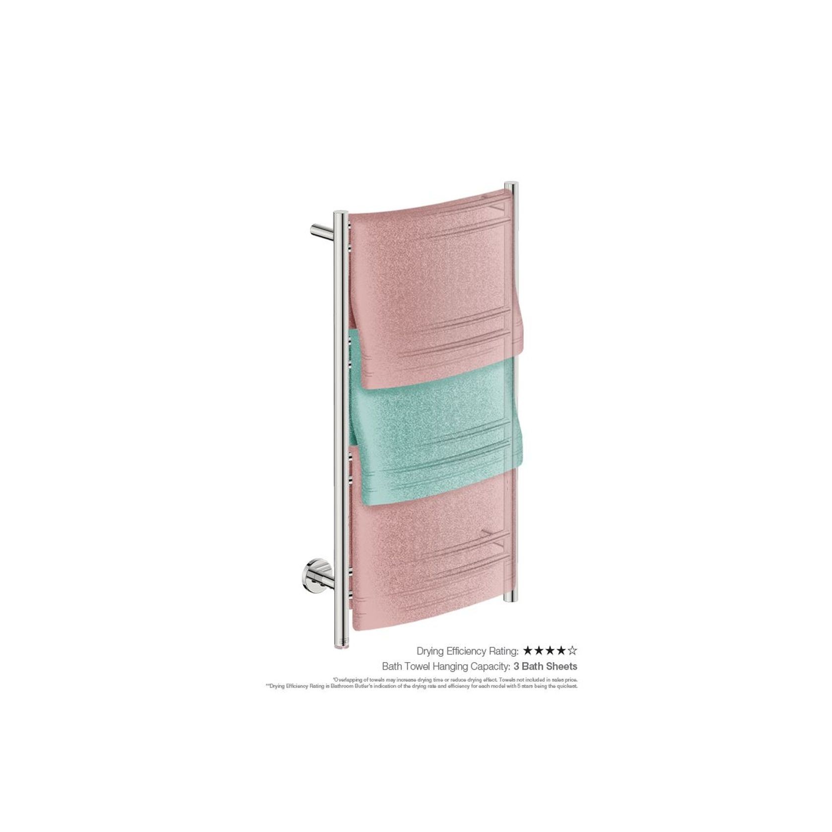 NATURAL 8 Bar 500mm Curved Heated Towel Rail with PTSelect Switch gallery detail image