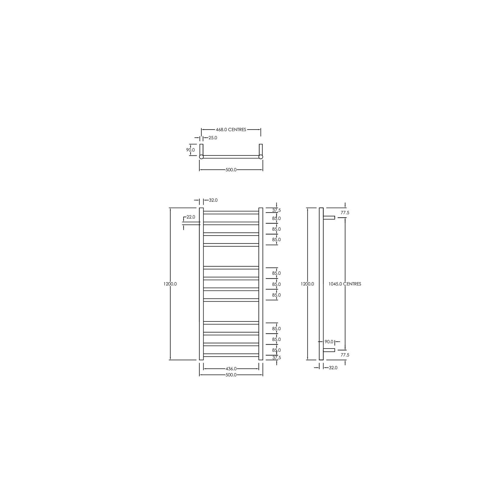 Round Towel Rail 240V 1200 x 500mm Brushed Stainless gallery detail image