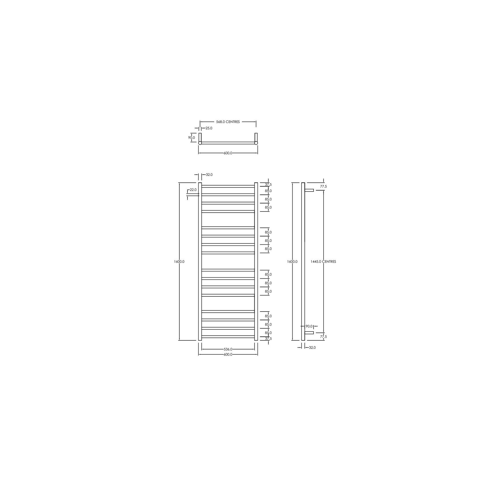 Round Towel Rail 240V 1600 x 600mm Satin Black gallery detail image