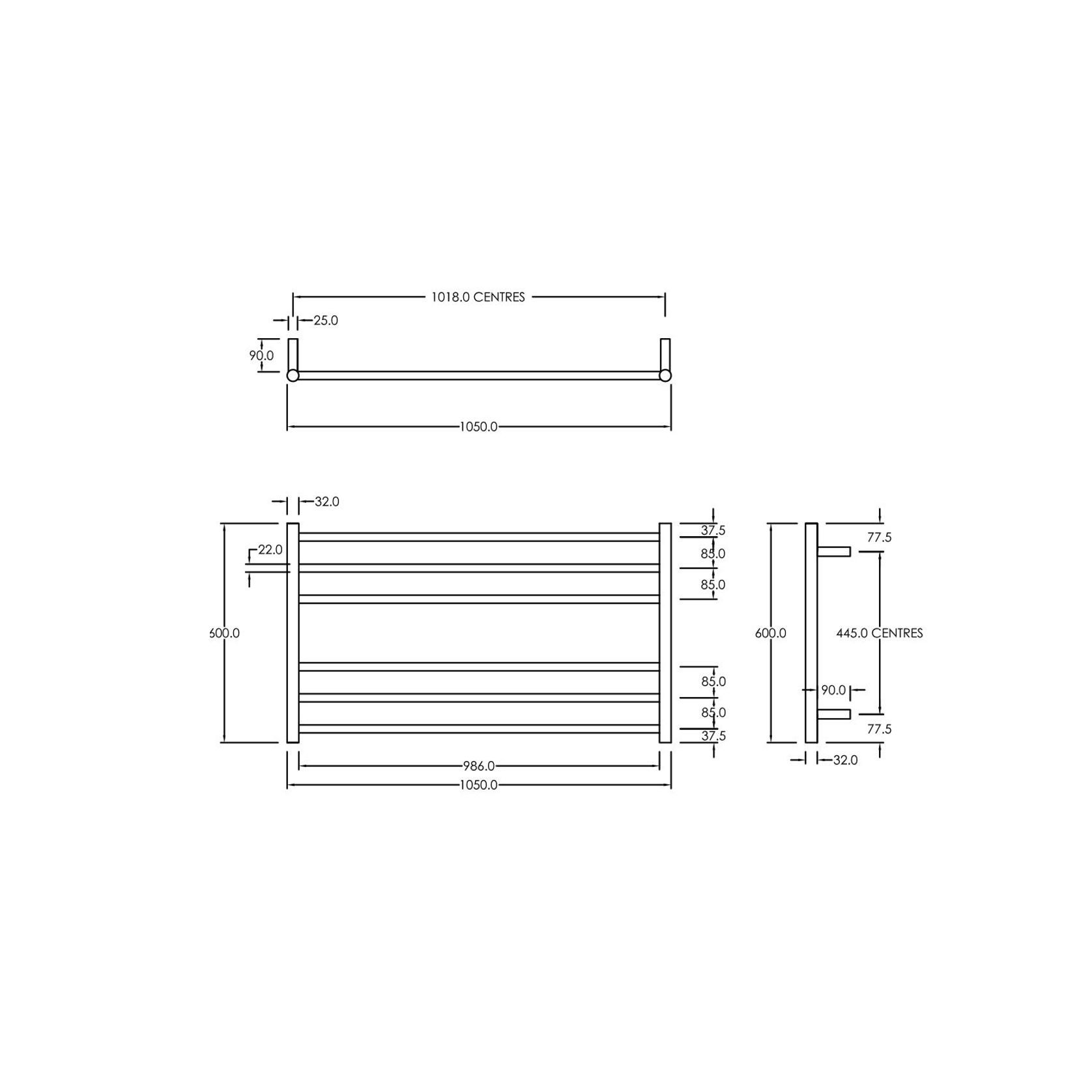 Round Towel Rail 240V 600 x 1050mm Satin Black gallery detail image