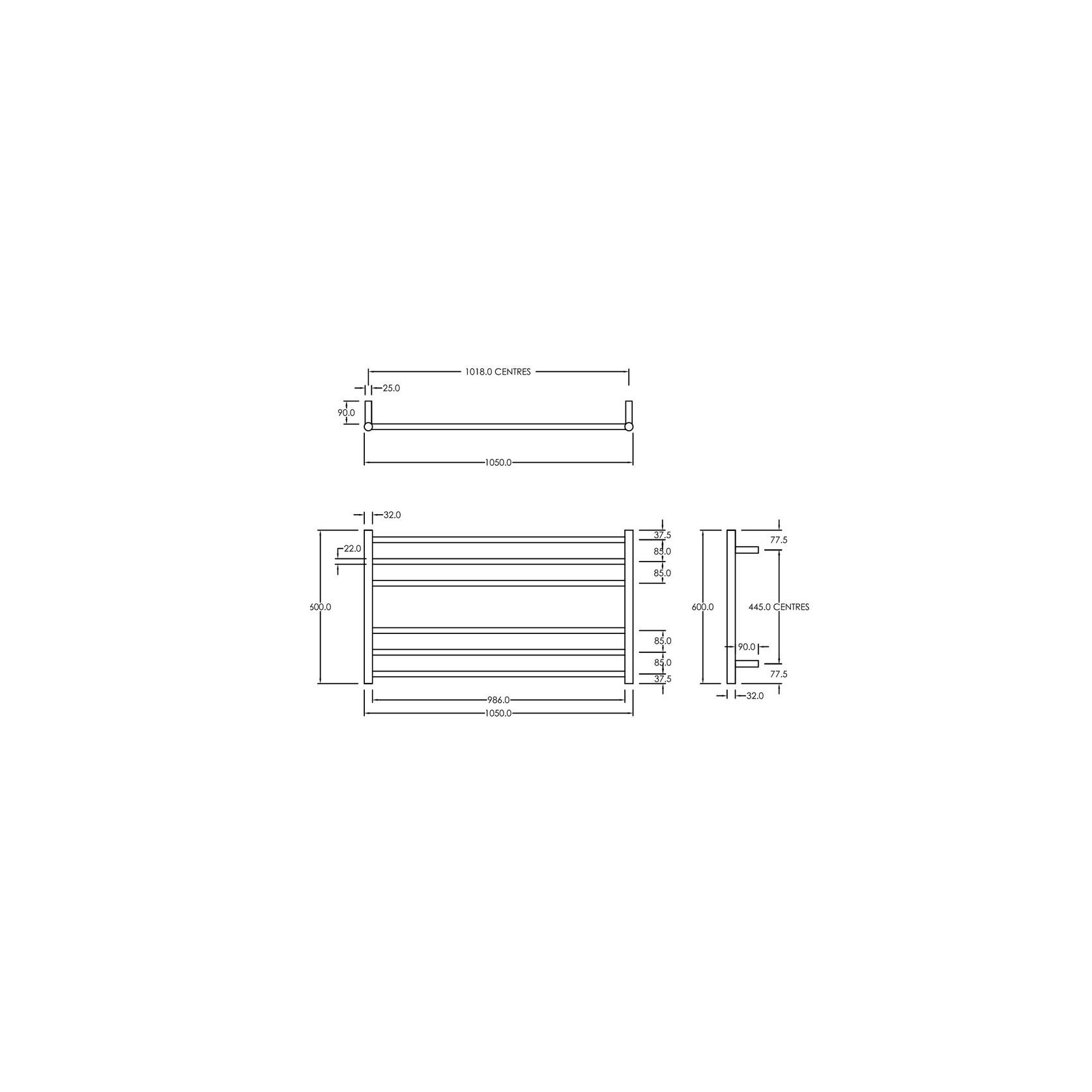 Round Towel Rail 240V 600 x 1050mm Chrome gallery detail image