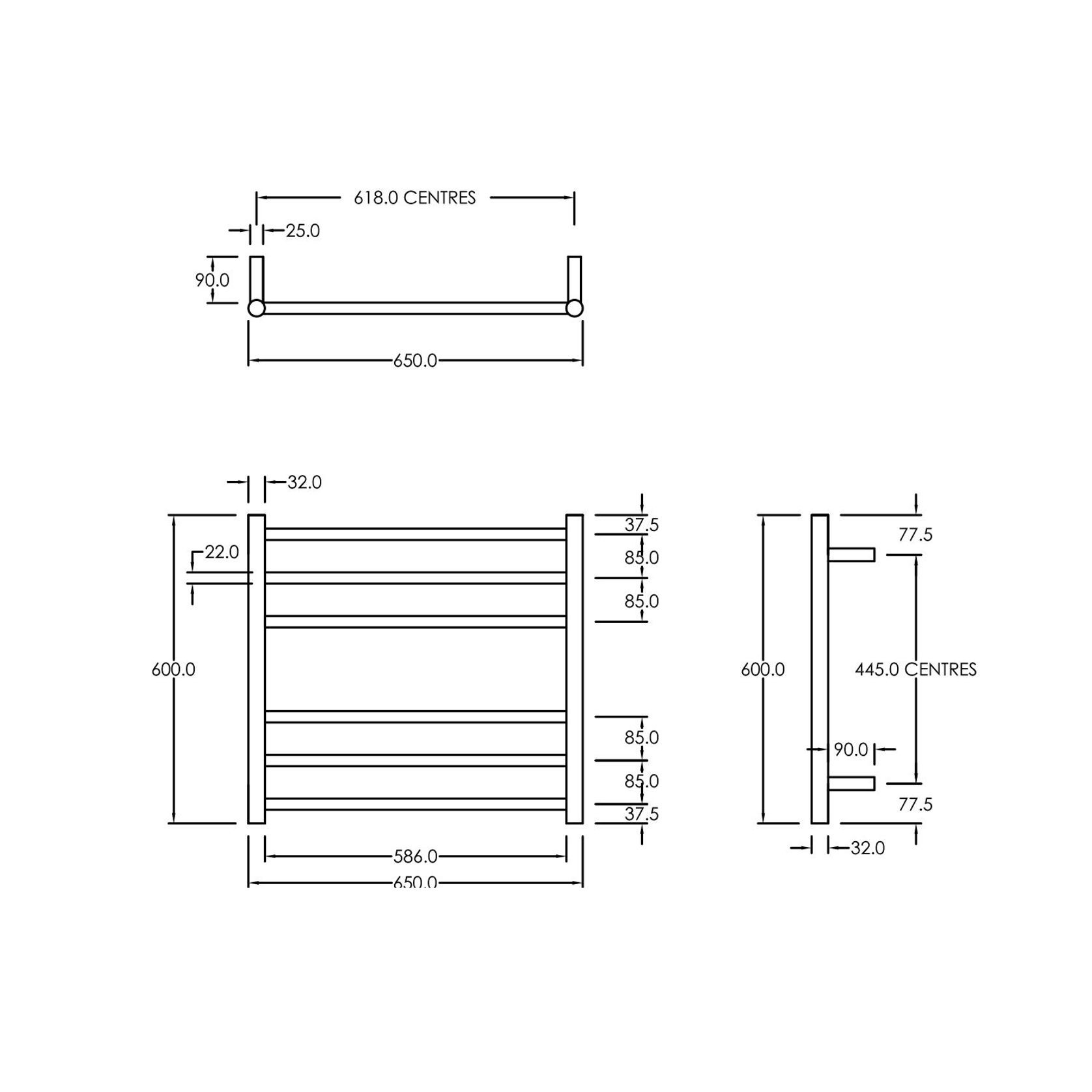 Round Towel Rail 240V 600 x 650mm Satin Black gallery detail image