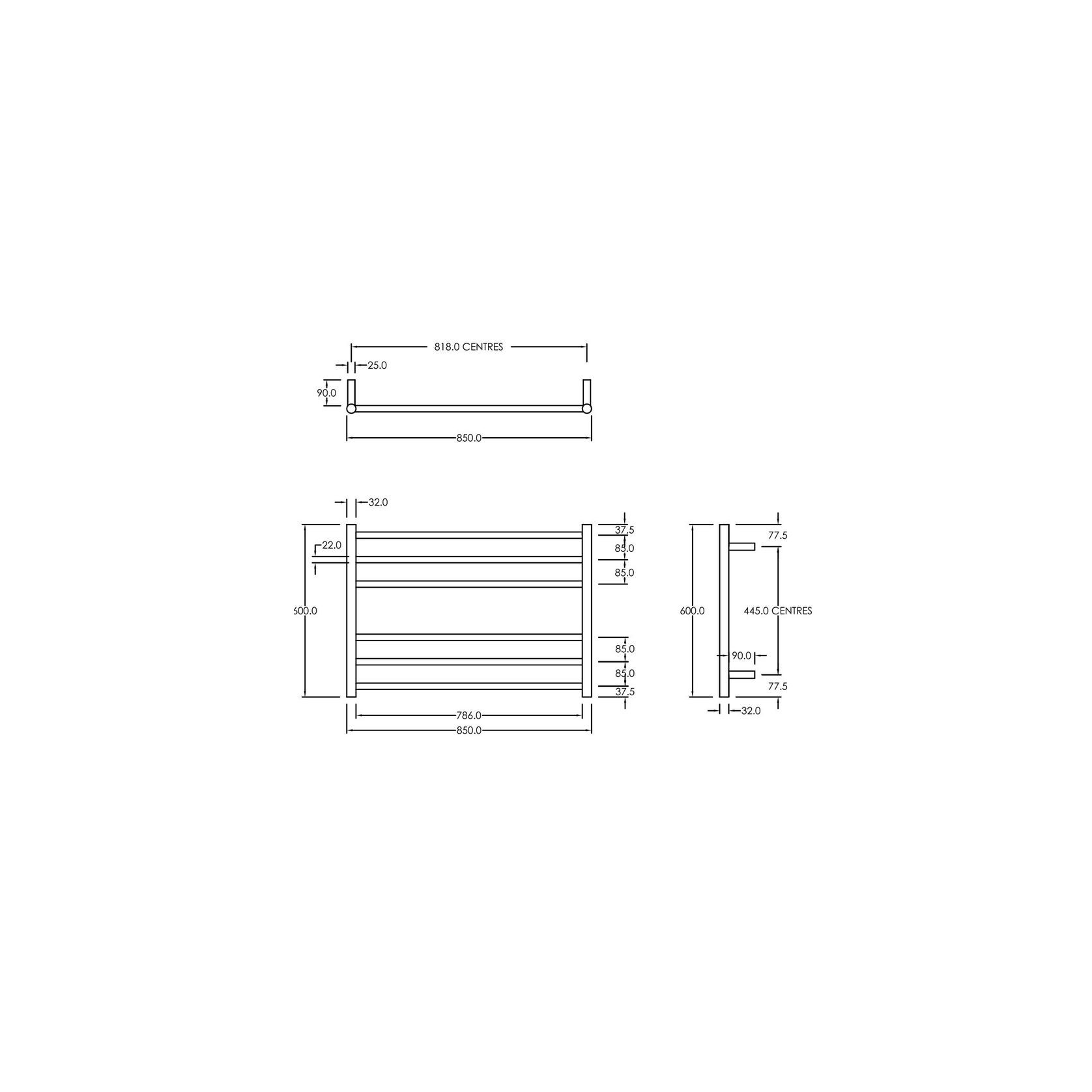 Round Towel Rail 240V 600 x 850mm Satin Black gallery detail image