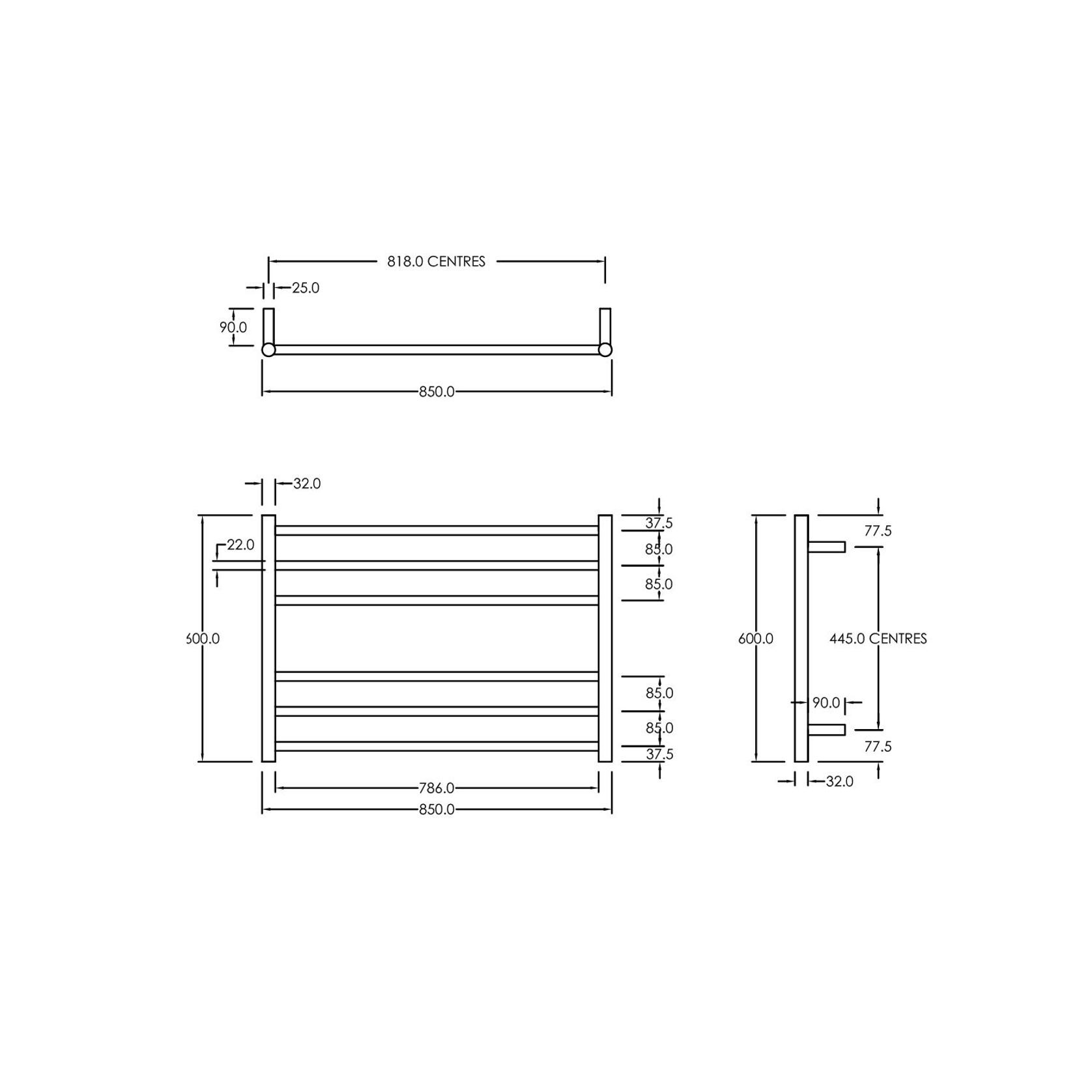 Round Towel Rail 240V 600 x 850mm Satin Black gallery detail image