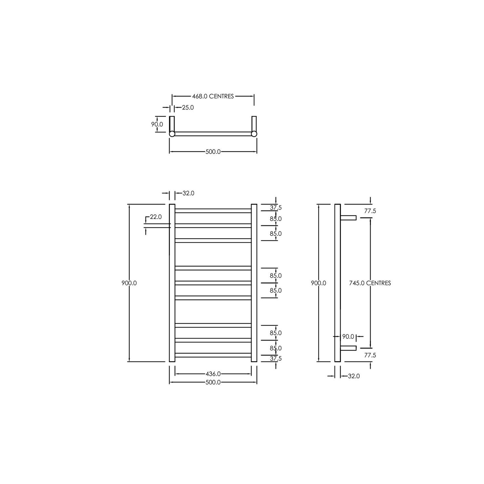 Round Towel Rail 240V 900 x 500mm Gun Metal gallery detail image