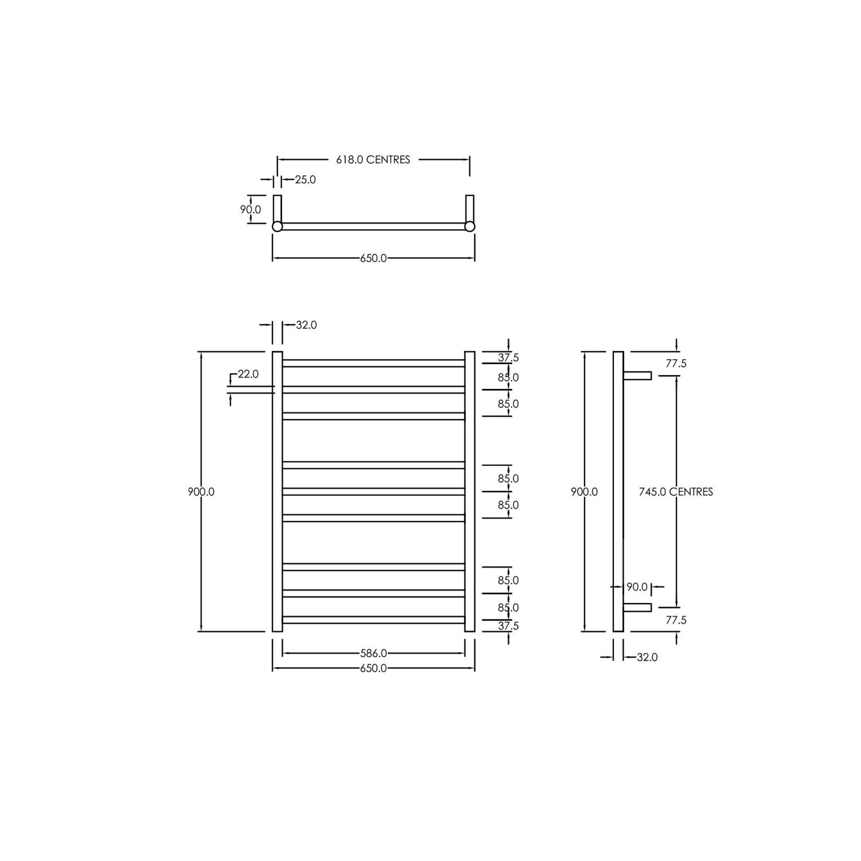 Round Towel Rail 240V 900 x 650mm Gun Metal gallery detail image
