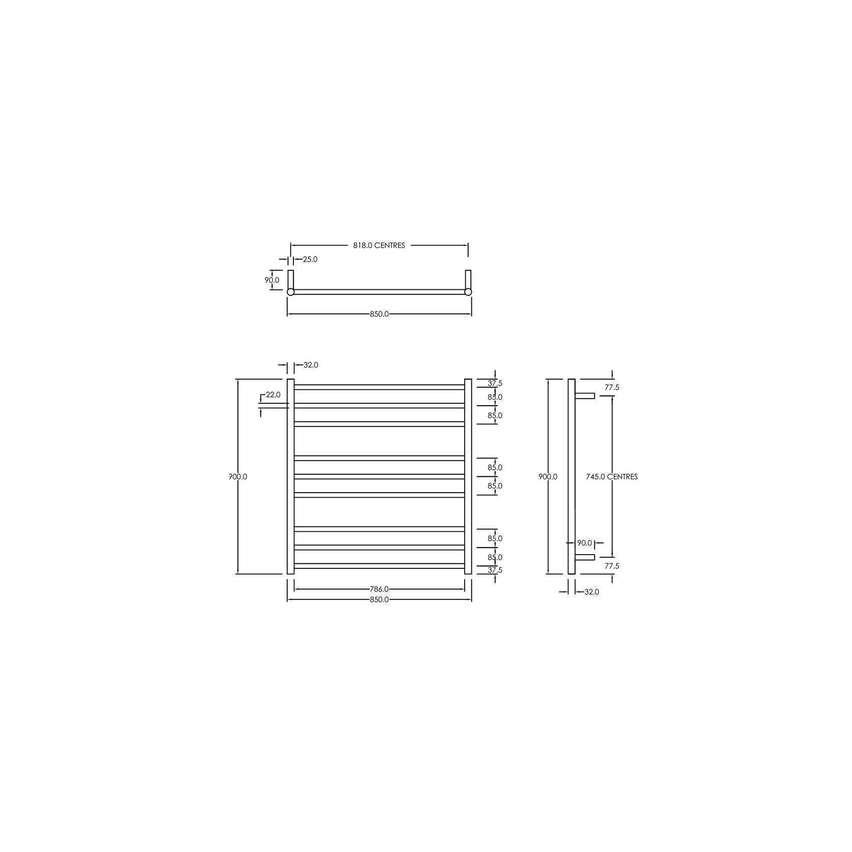 Round Towel Rail 240V 900 x 850mm Satin Black gallery detail image