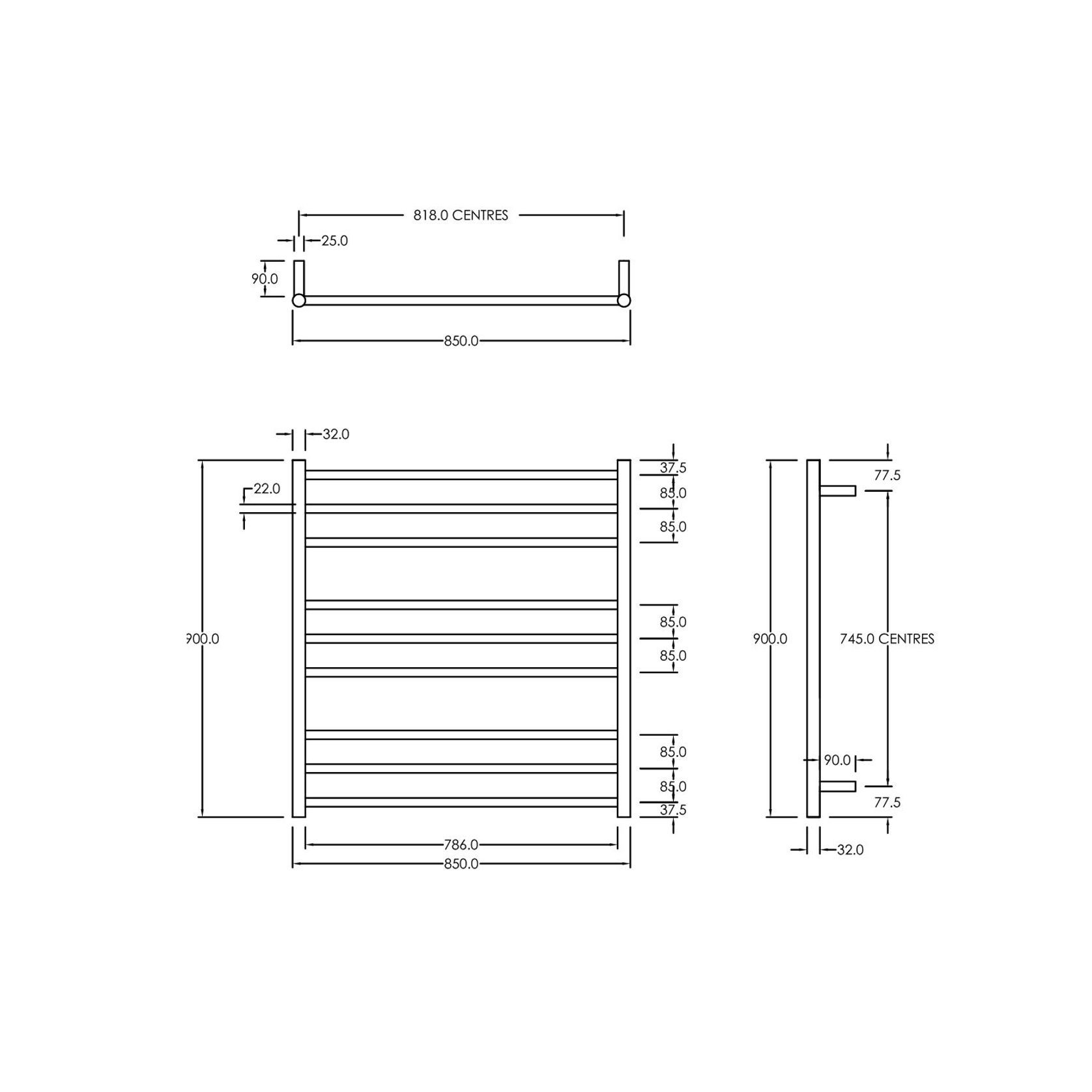 Round Towel Rail 240V 900 x 850mm Satin Black gallery detail image