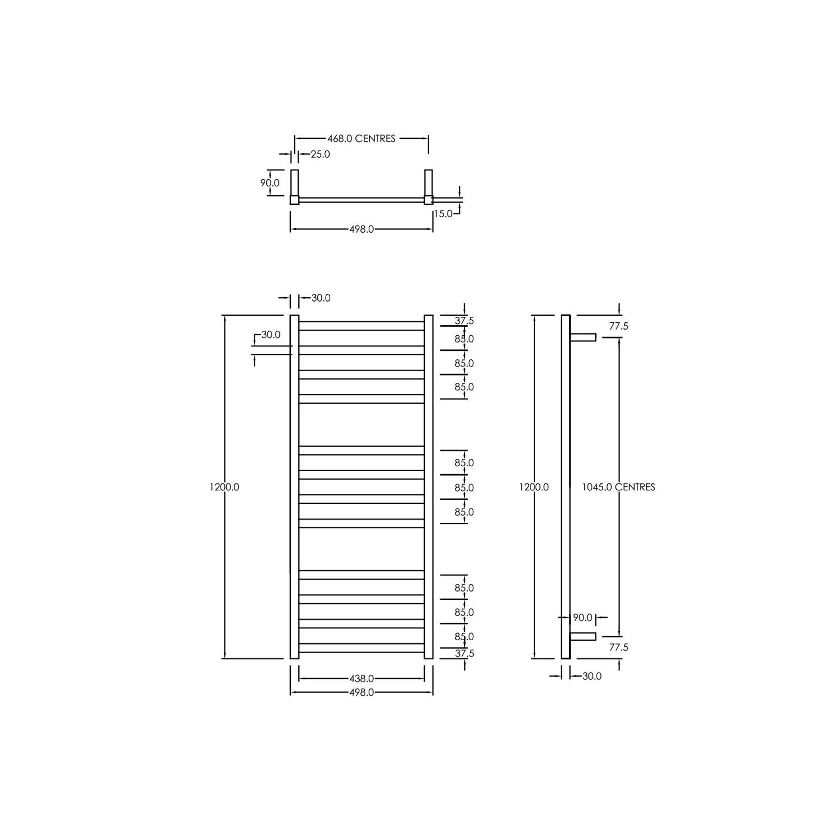 Square Towel Rail 240V 1200 x 500mm Gun Metal gallery detail image
