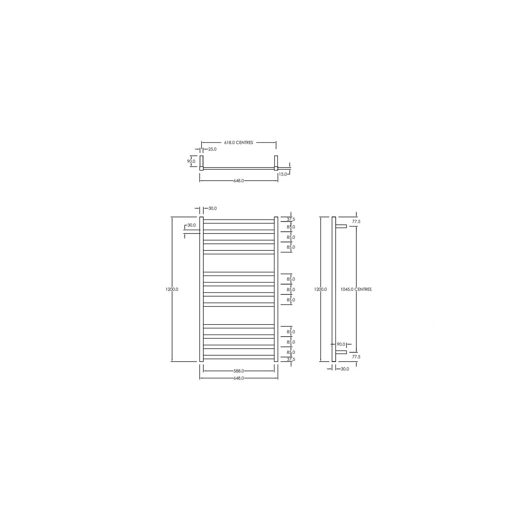 Square Towel Rail 240V 1200 x 650mm Chrome gallery detail image