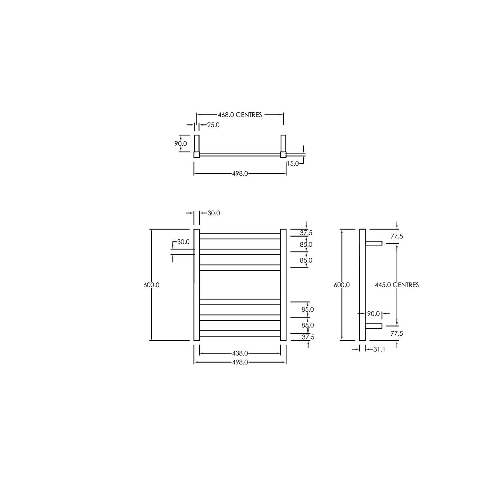 Square Towel Rail 240V 600 x 500mm Satin Black gallery detail image