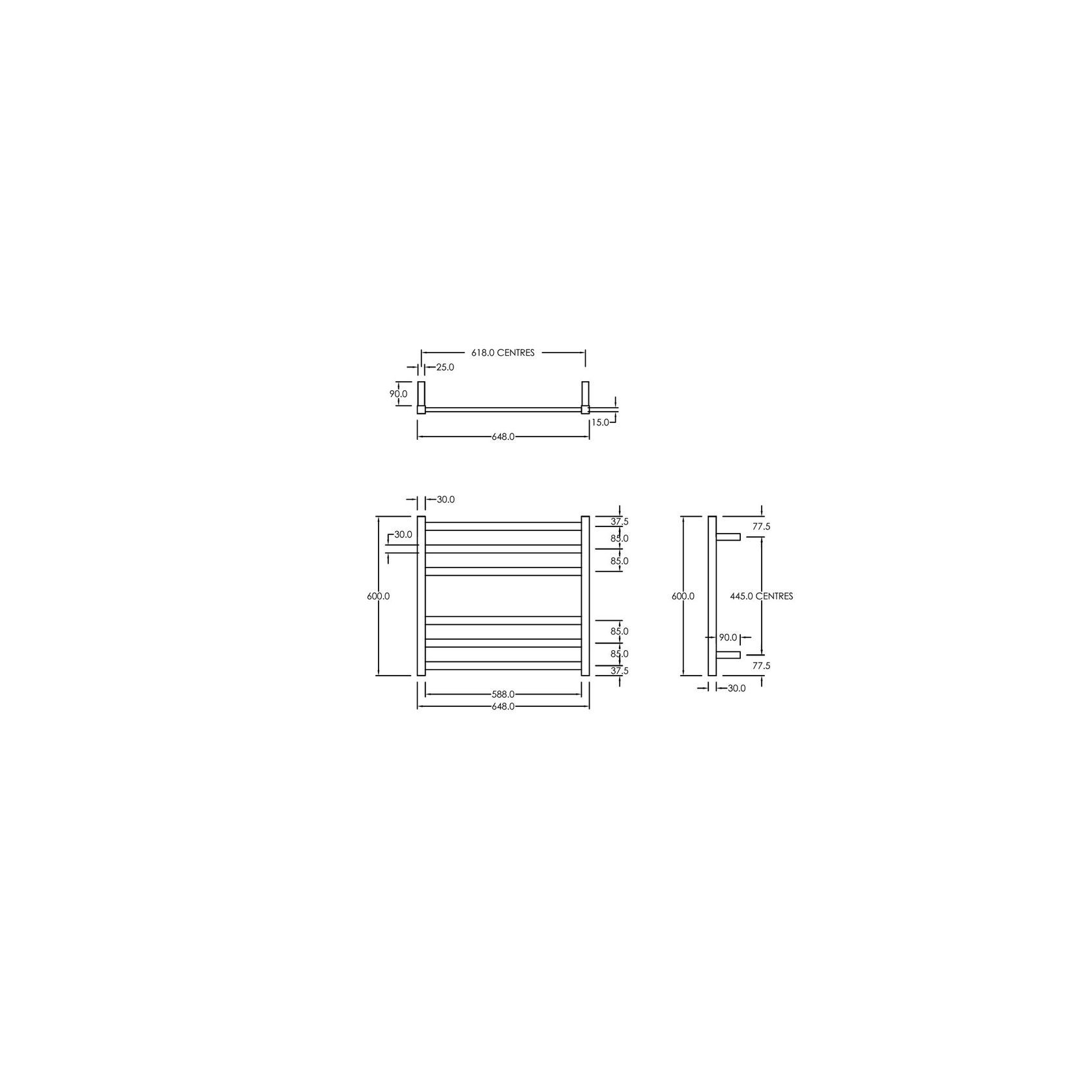 Square Towel Rail 240V 600 x 650mm Brushed Stainless gallery detail image