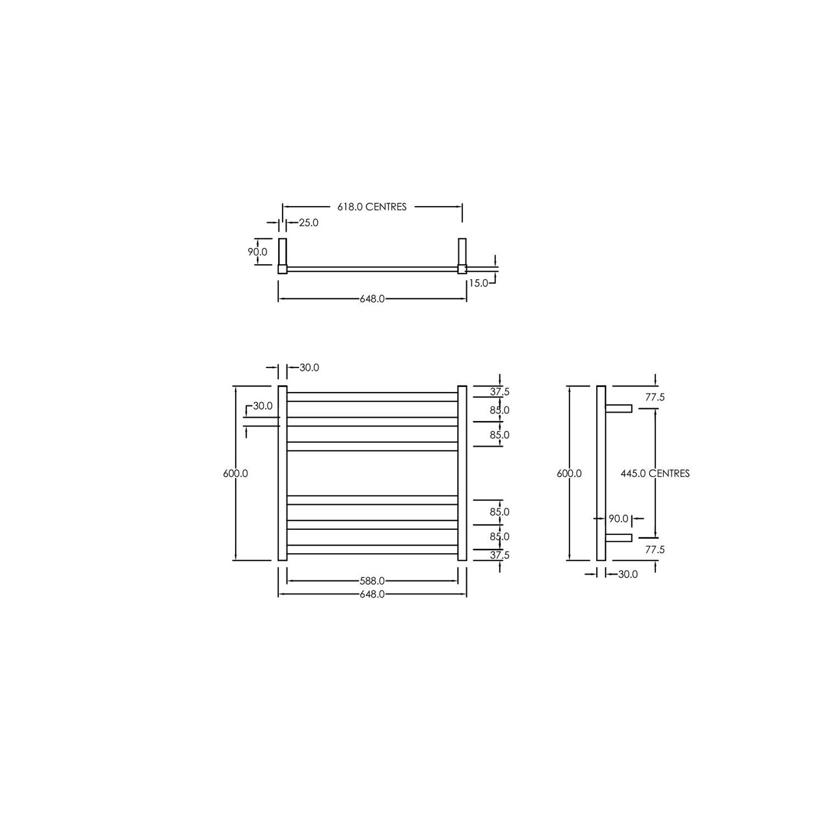Square Towel Rail 240V 600 x 650mm Chrome gallery detail image