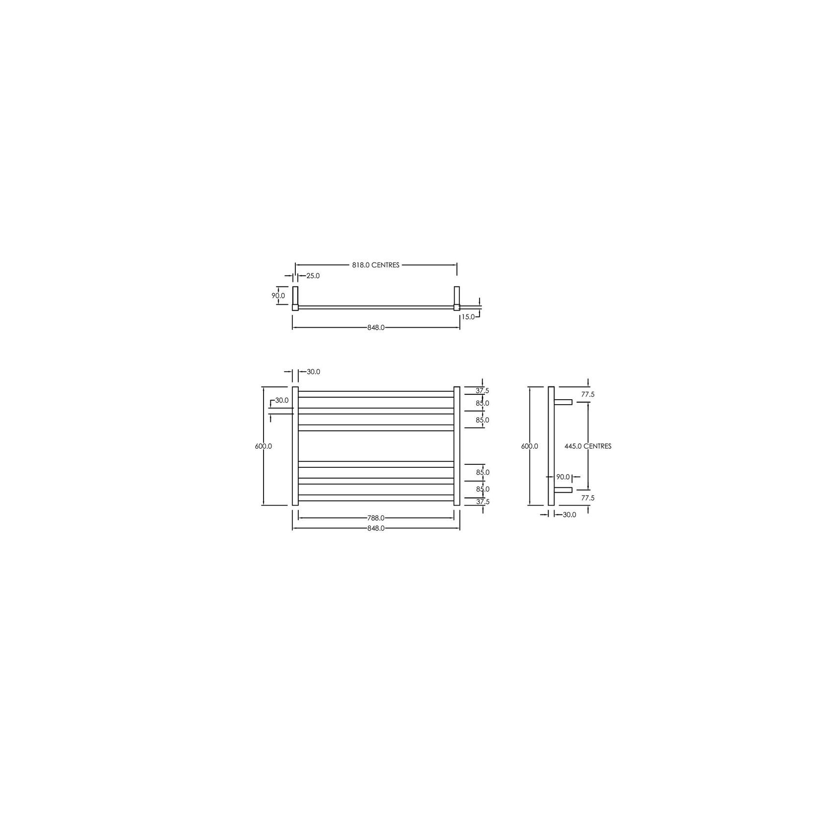 Square Towel Rail 240V 600 x 850mm Chrome gallery detail image