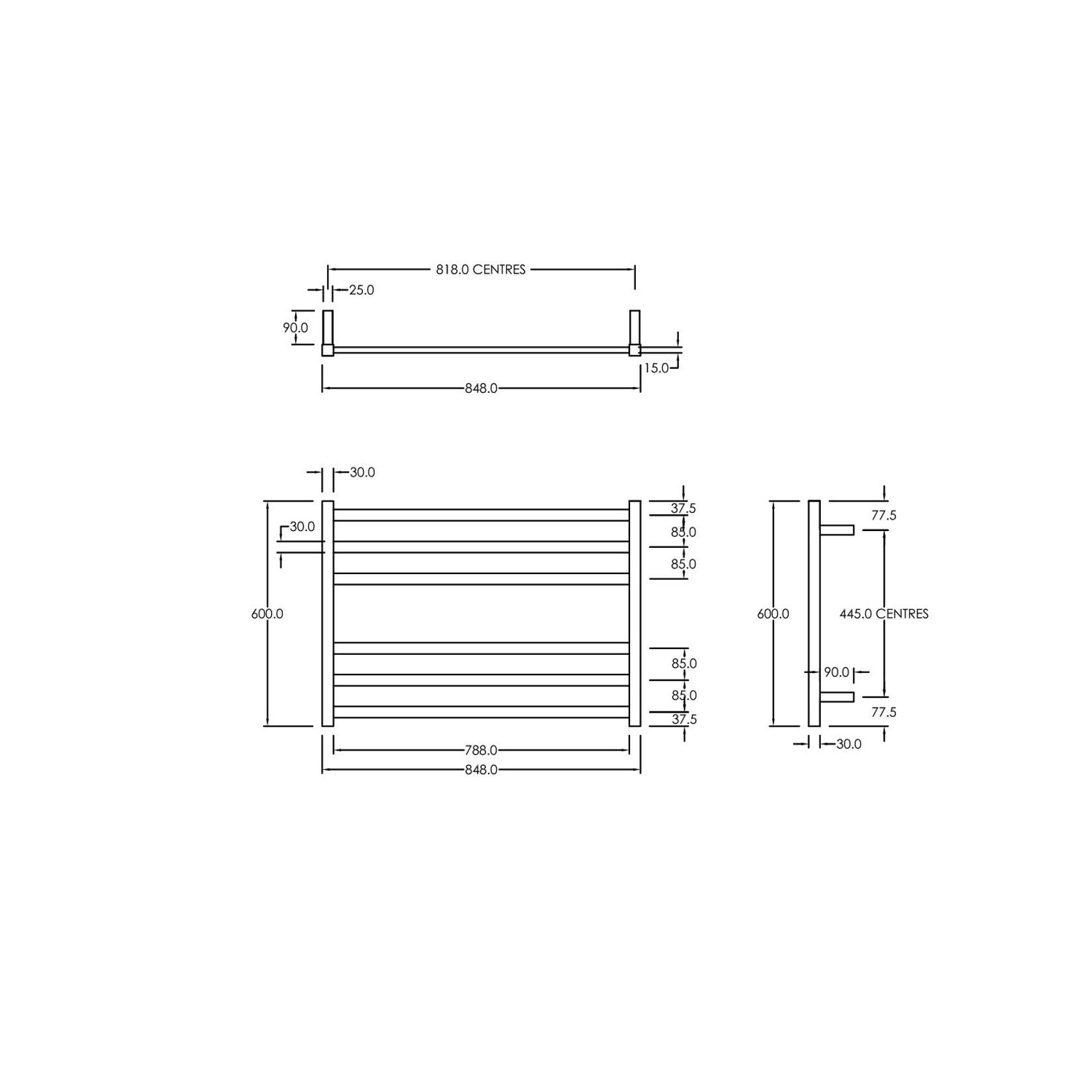 Square Towel Rail 240V 600 x 850mm Chrome gallery detail image