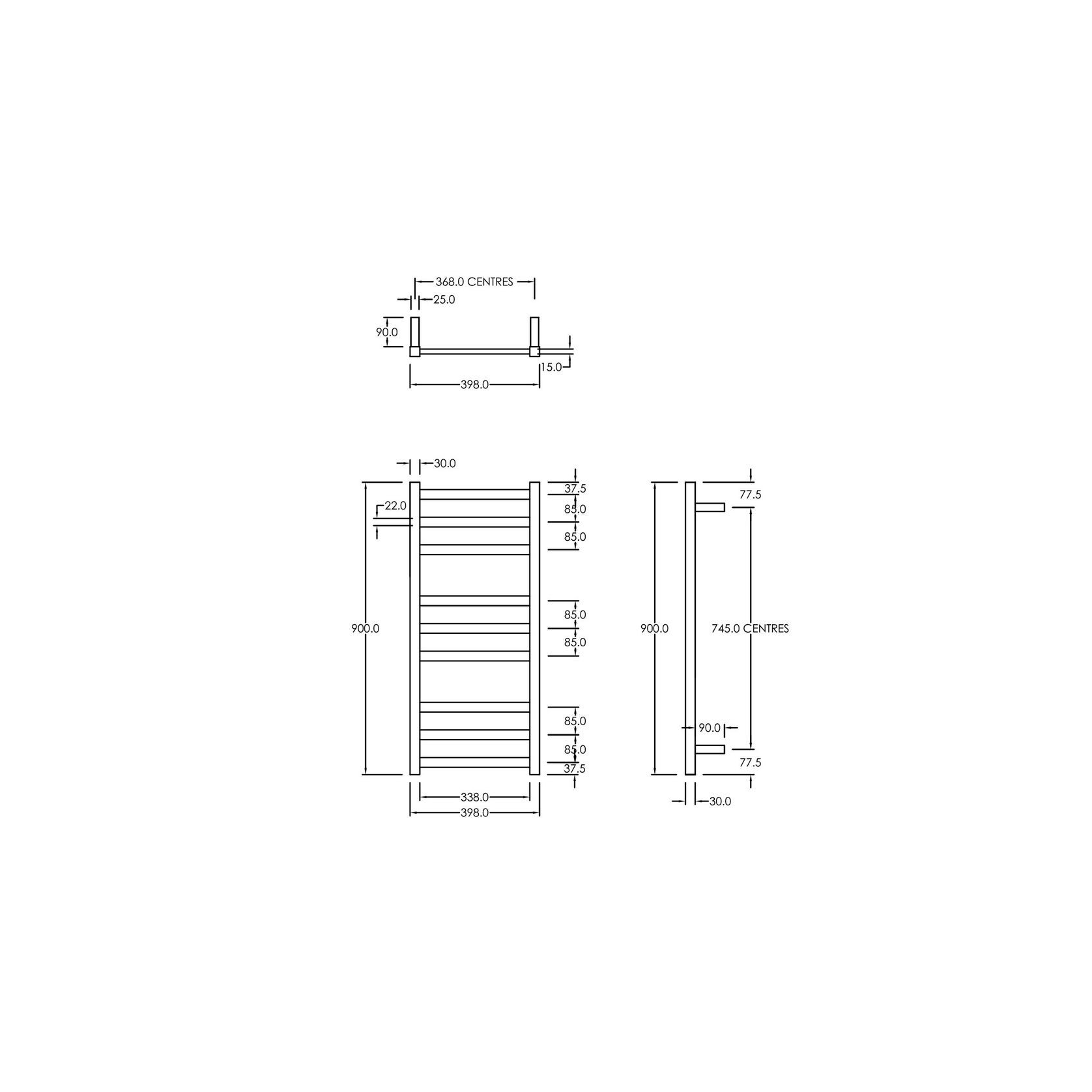 Square Towel Rail 240V 900 x 400mm Satin Black gallery detail image