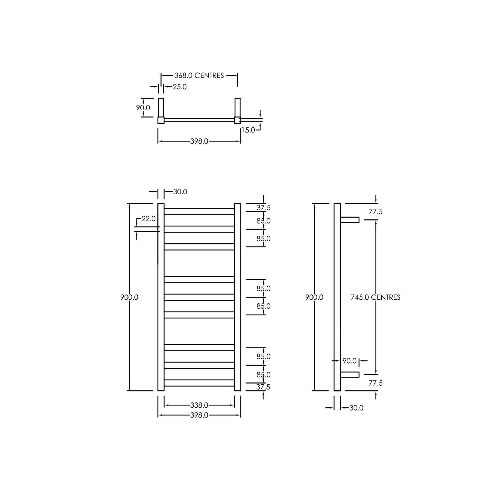Square Towel Rail 240V 900 x 400mm Chrome gallery detail image