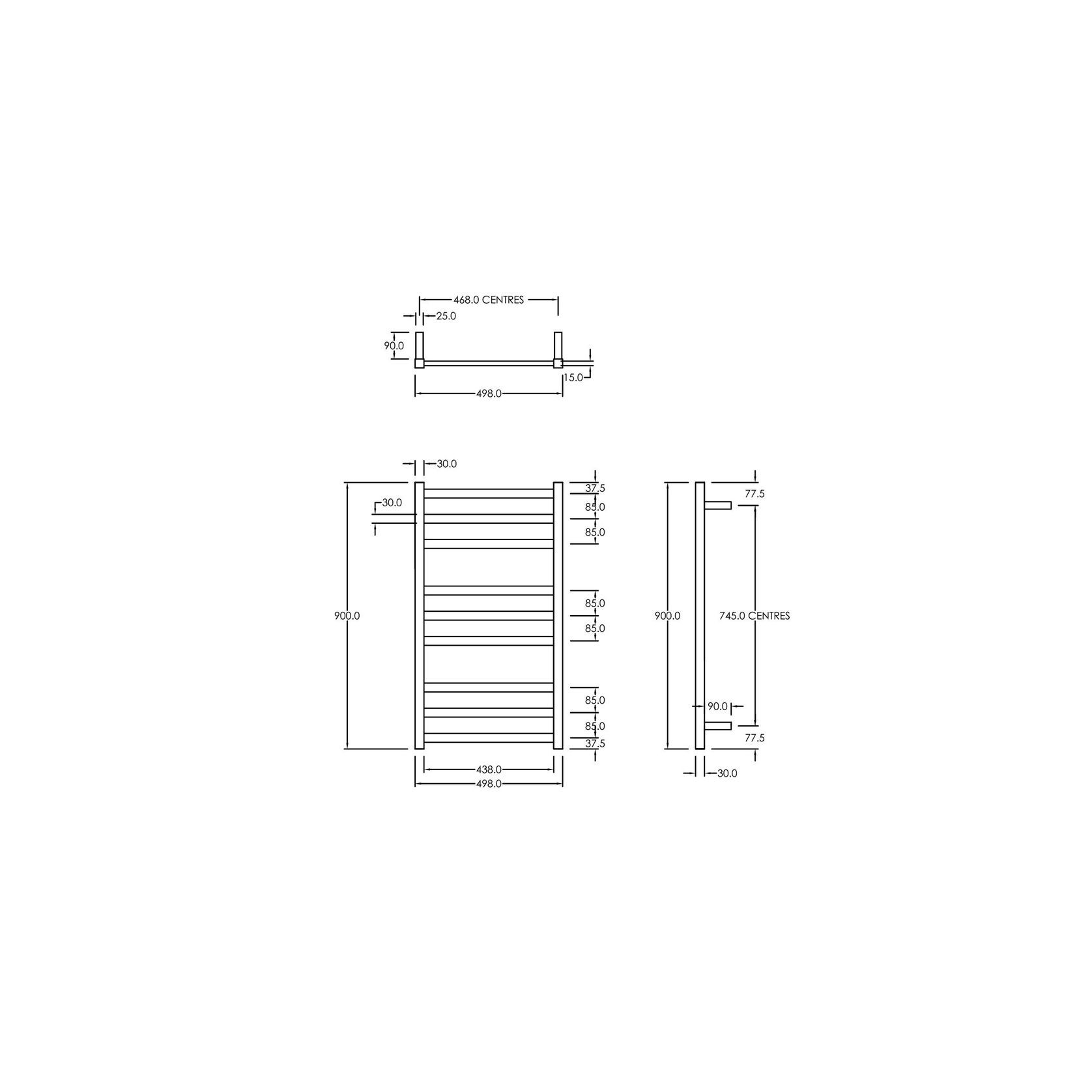 Square Towel Rail 240V 900 x 500mm Brushed Stainless gallery detail image