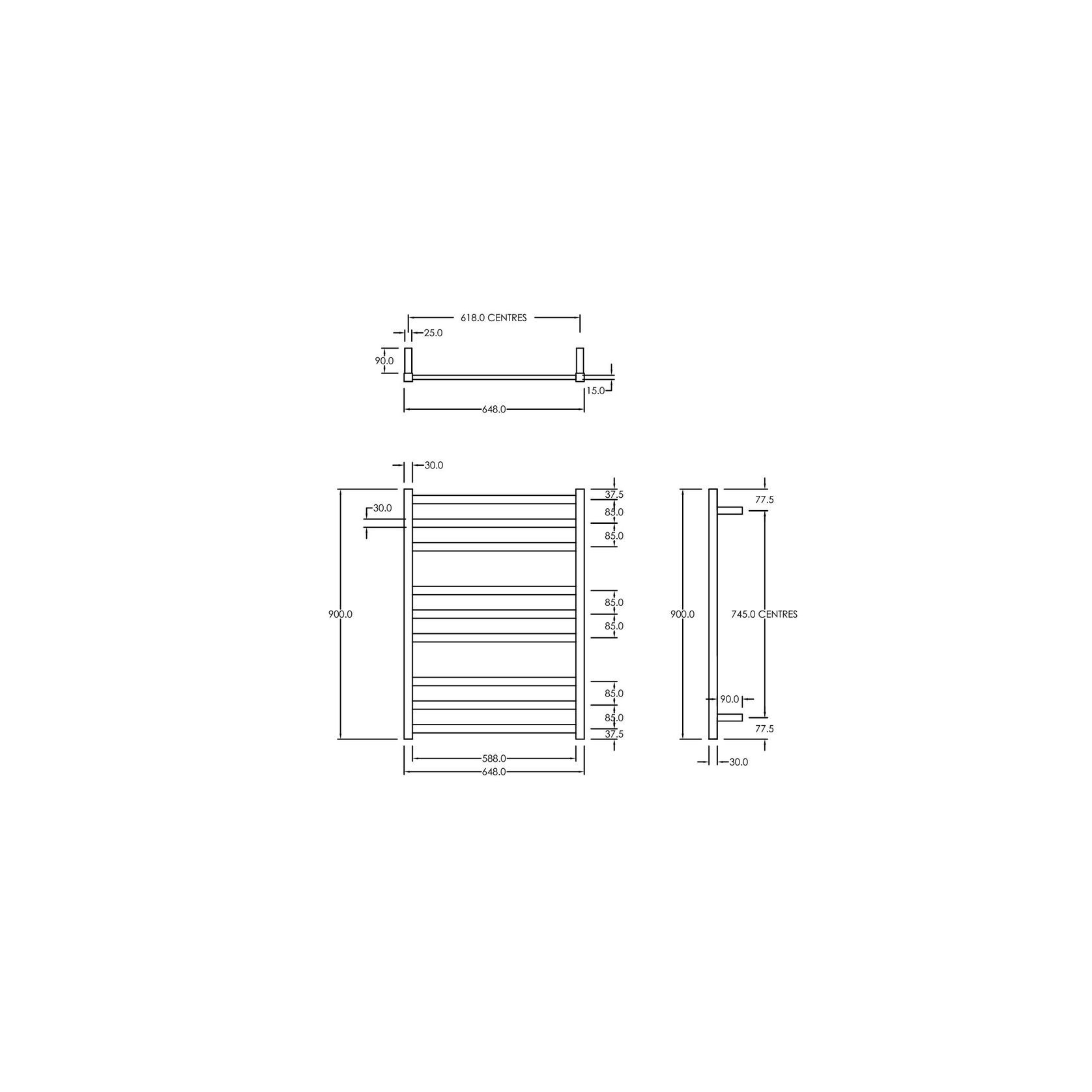 Square Towel Rail 240V 900 x 650mm Satin Black gallery detail image