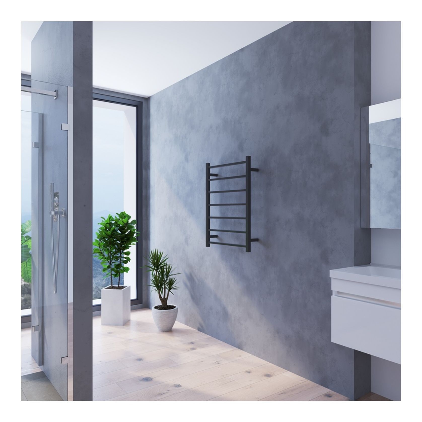 Quadro 7-Bar Heated Towel Rail - 600mm gallery detail image