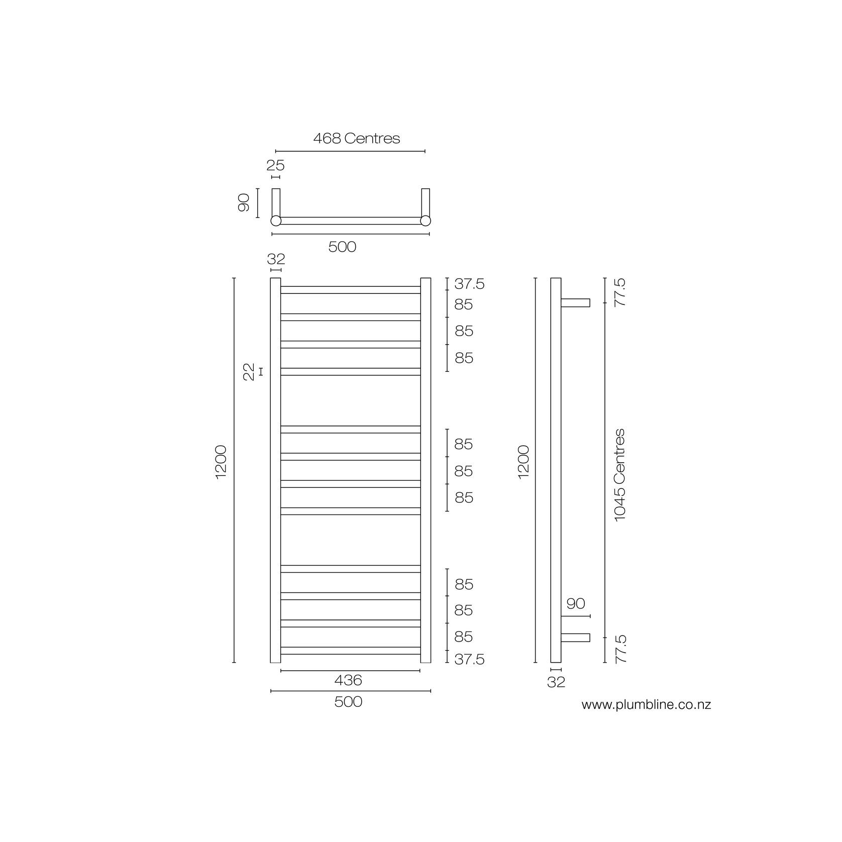 Tube 12 Bar Heated Towel Ladder 120 X 50cm gallery detail image