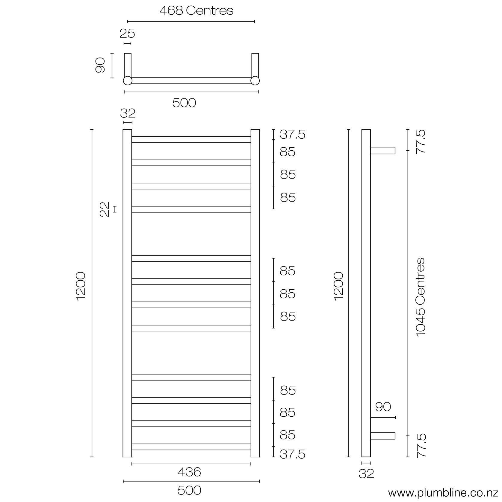 Tube 12 Bar Heated Towel Ladder 120 X 50cm gallery detail image