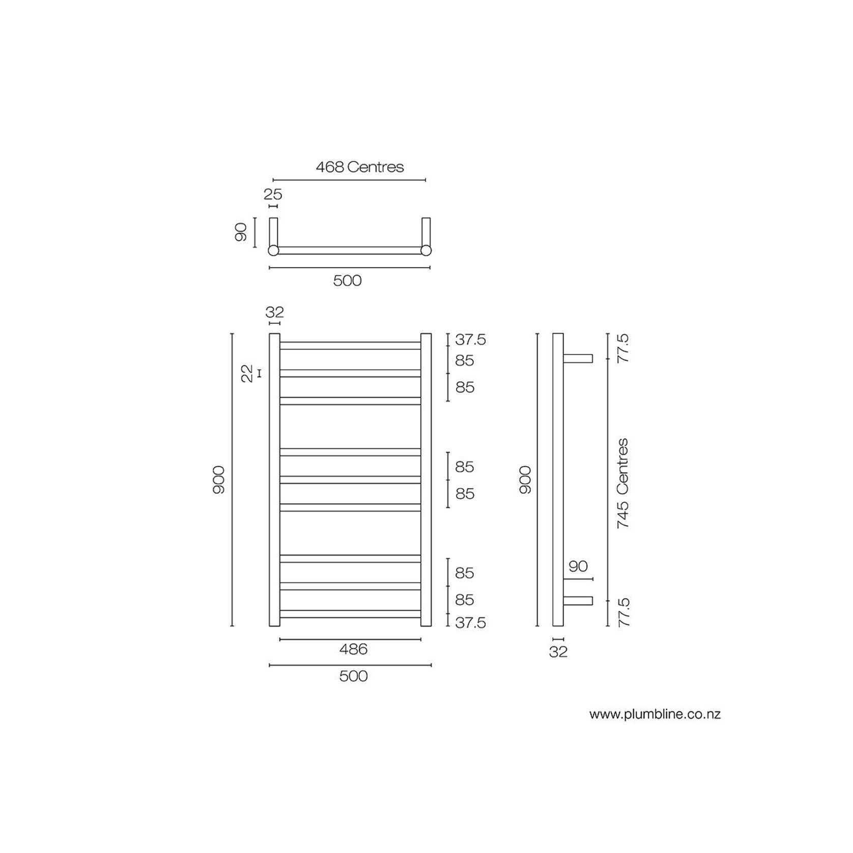 Tube 9 Bar Heated Towel Ladder 90 X 50cm gallery detail image