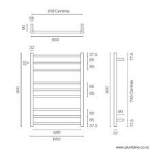 Tube 9 Bar Heated Towel Ladder 90 X 65cm gallery detail image