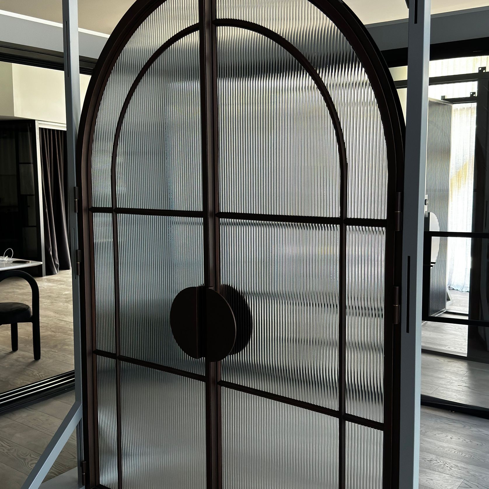 Arch Steel Frame Glass Hinge Doors - Galvanised W40 gallery detail image