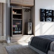 Salice Gravity Pocket Doors Installed with Full Height Doors for Hotel Room Mini Bar - Partially Open