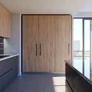 Salice Gravity Pocket Doors Installed with Full Height Doors for Pantry and Appliances - Closed