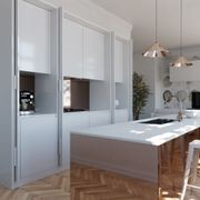 Salice Gravity Pocket Door Installed with Full Height Doors for Kitchen Coffee Station, Hob and Storage - Fully Open